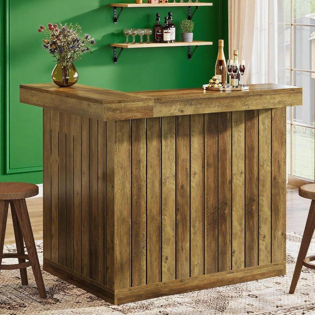 Alt View 1. SlickBlue - Sleek Bar Height Table, Durable Construction, Perfect for Cafe, Bistro, or Modern Home Decor - Rustic Brown.