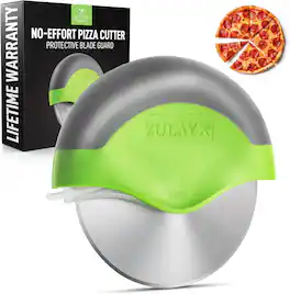 Zulay Kitchen - Razor Sharp Stainless Steel Pizza Wheel Cutter with Protective Blade Guard - Green