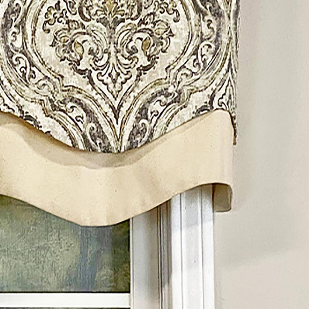 Left. RLF Home - RLF Home Diamond Damask Glory Valance Pebble. 3" Rod Pocket, Layered. 50" x 16" - Pebble.