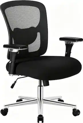 Front. Sweet - Big and Tall Mesh Office Chair with Adjustable Armrests, Lumbar Support, Adjustable Height, Black - Black.