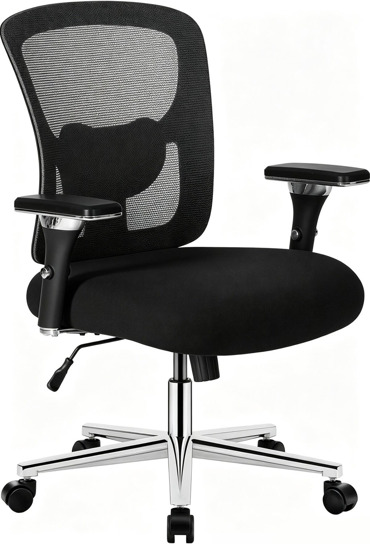 Sweet - Big and Tall Mesh Office Chair with Adjustable Armrests, Lumbar Support, Adjustable Height - Black