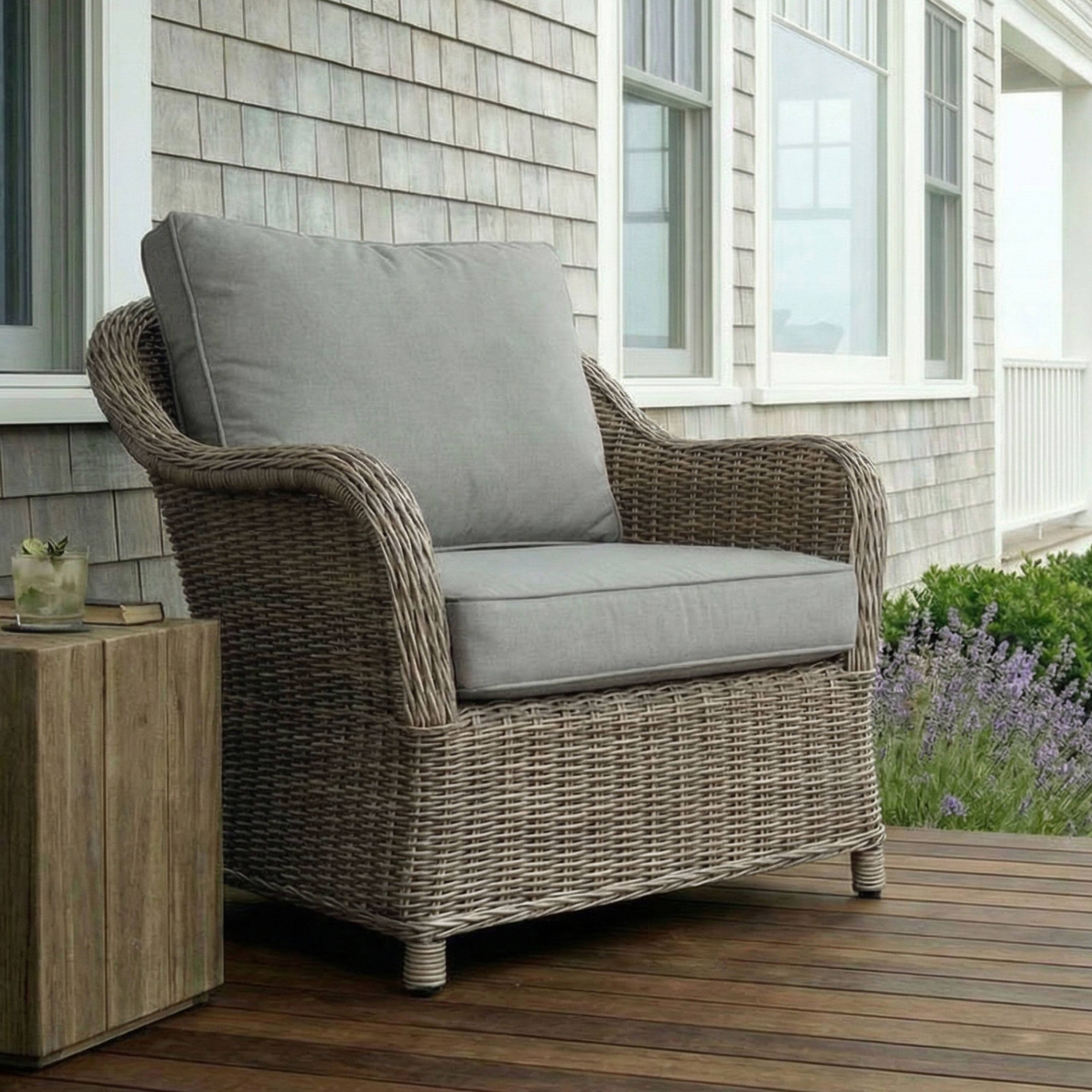 Alt View 1. Martha Stewart - Lily Pond Indoor-Outdoor Patio Club Chair with All-Weather Cushions - Gray Cushions/Weathered Gray Frame.