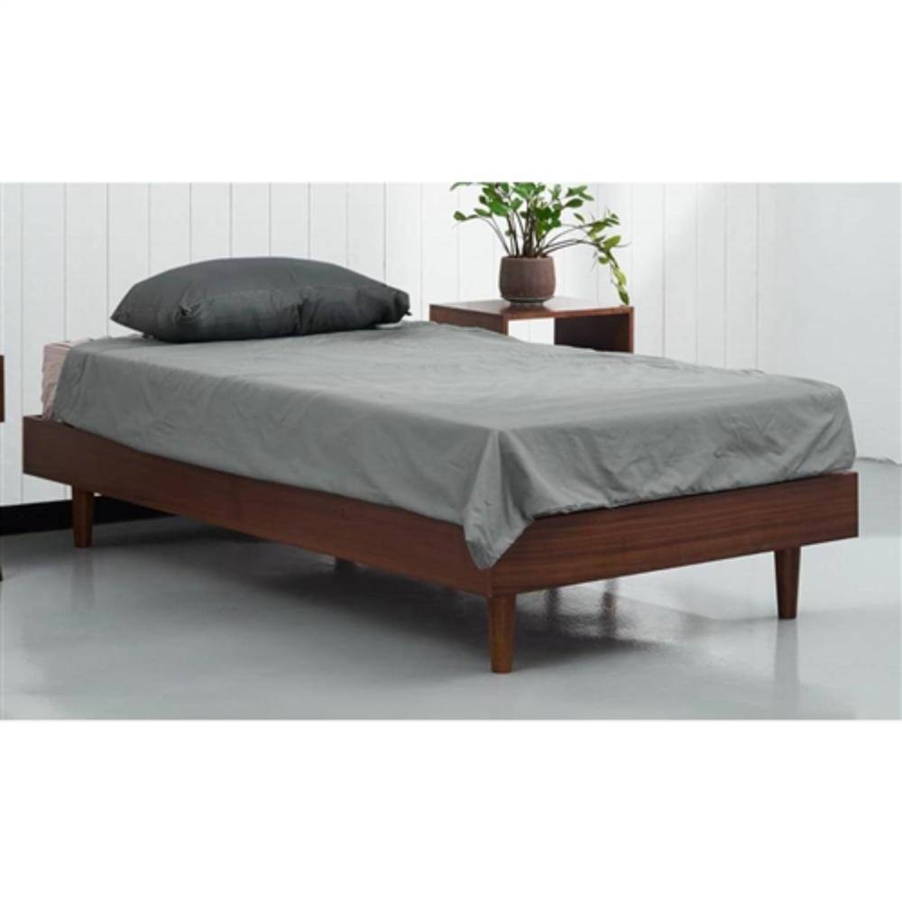 Angle. Hivvago - Twin size Mid-Century Modern Platform Bed Frame in Dark Brown Wood Finish - Dark Brown.
