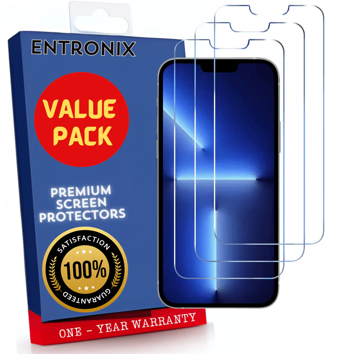 ENTRONIX  
VALUE PACK  
PREMIUM SCREEN PROTECTORS  
SATISFACTION 100% GUARANTEED  
ONE - YEAR WARRANTY