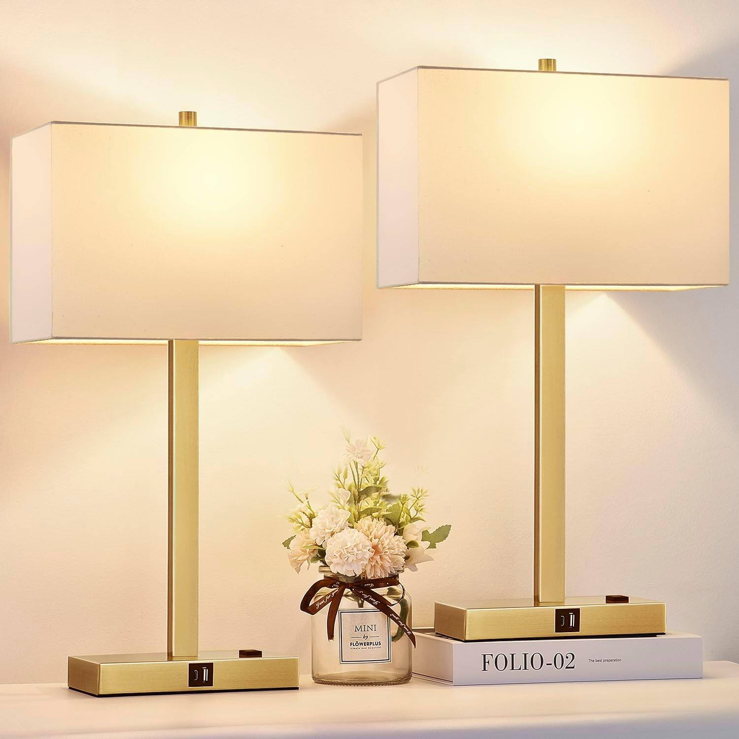 White Cream Linen Brushed Gold (Base)-2700K Bulbs