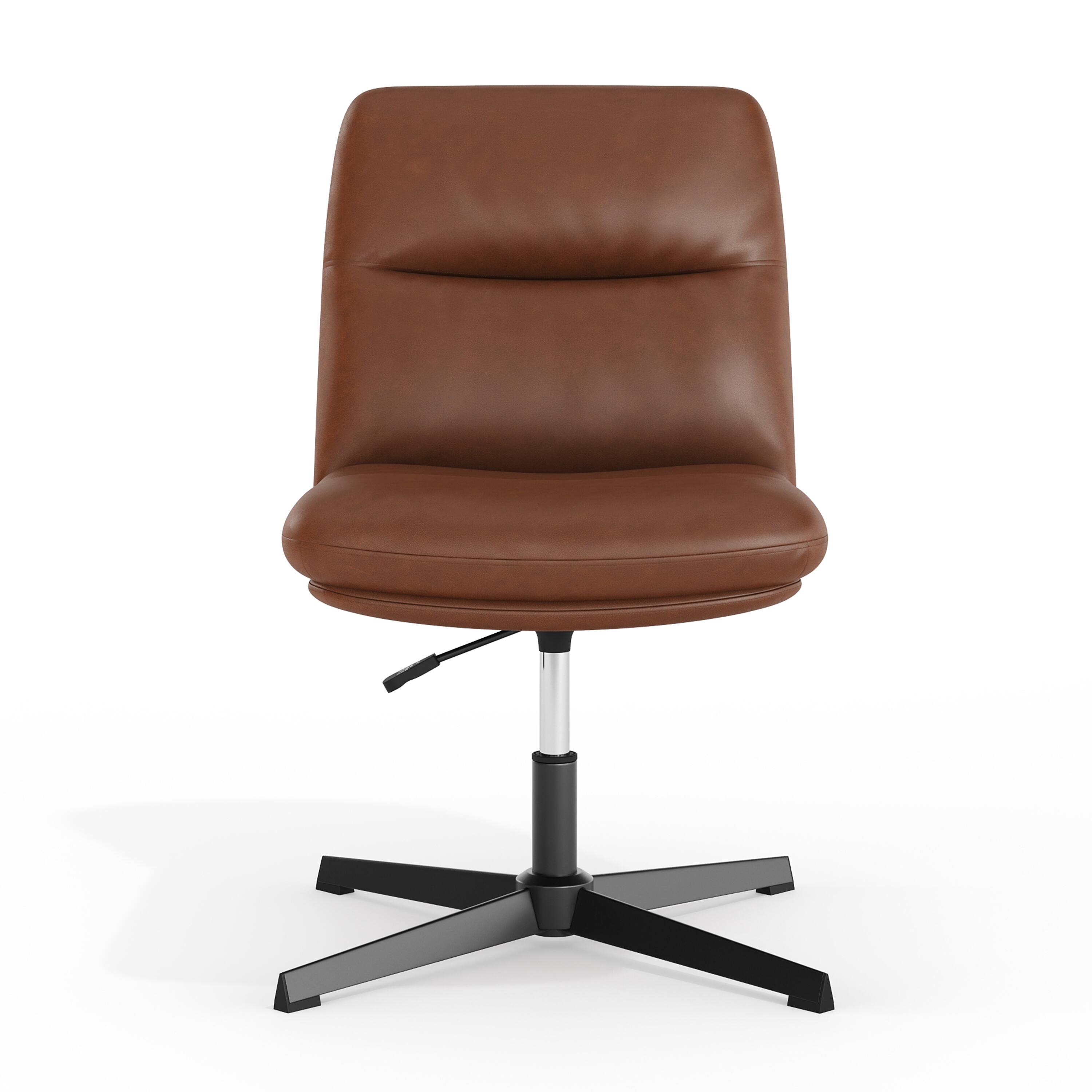 Angle. Flash Furniture - Chloe Commercial Mid-Back Cognac Padded LeatherSoft Armless Stationary Task Office Chair with Adjustable Height, Swivel - Brown.