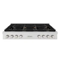 ZLINE - 48 in. Paramount Gas Rangetop with 8 Brass Burners in Satin (SRTS-BR-48) - Stainless Steel - Front_Zoom
