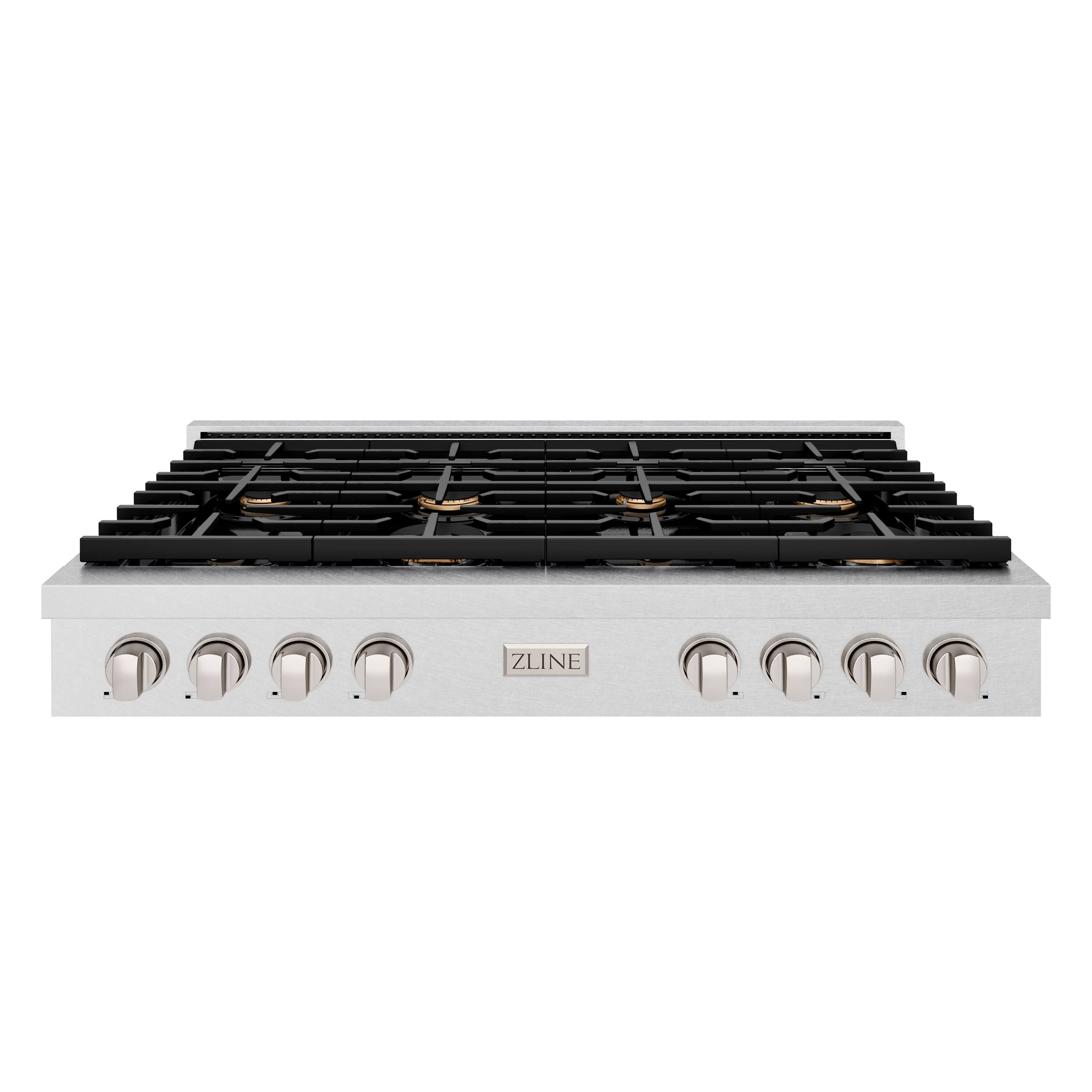 Front. ZLINE - ZLINE 48 in. Paramount Gas Rangetop with 8 Brass Burners in Satin Stainless Steel (SRTS-BR-48) - Stainless Steel.