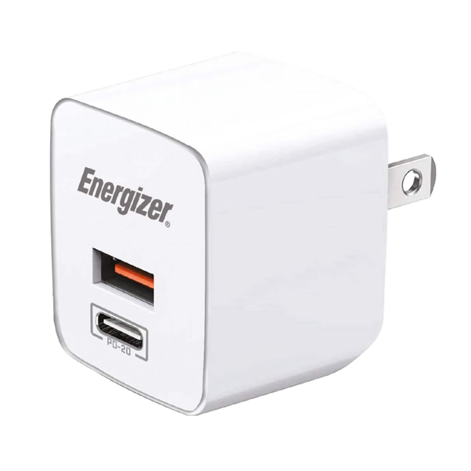 Energizer - Fast Charging 2-Port Wall Charger, 38W Total Output, Foldable Prongs - White