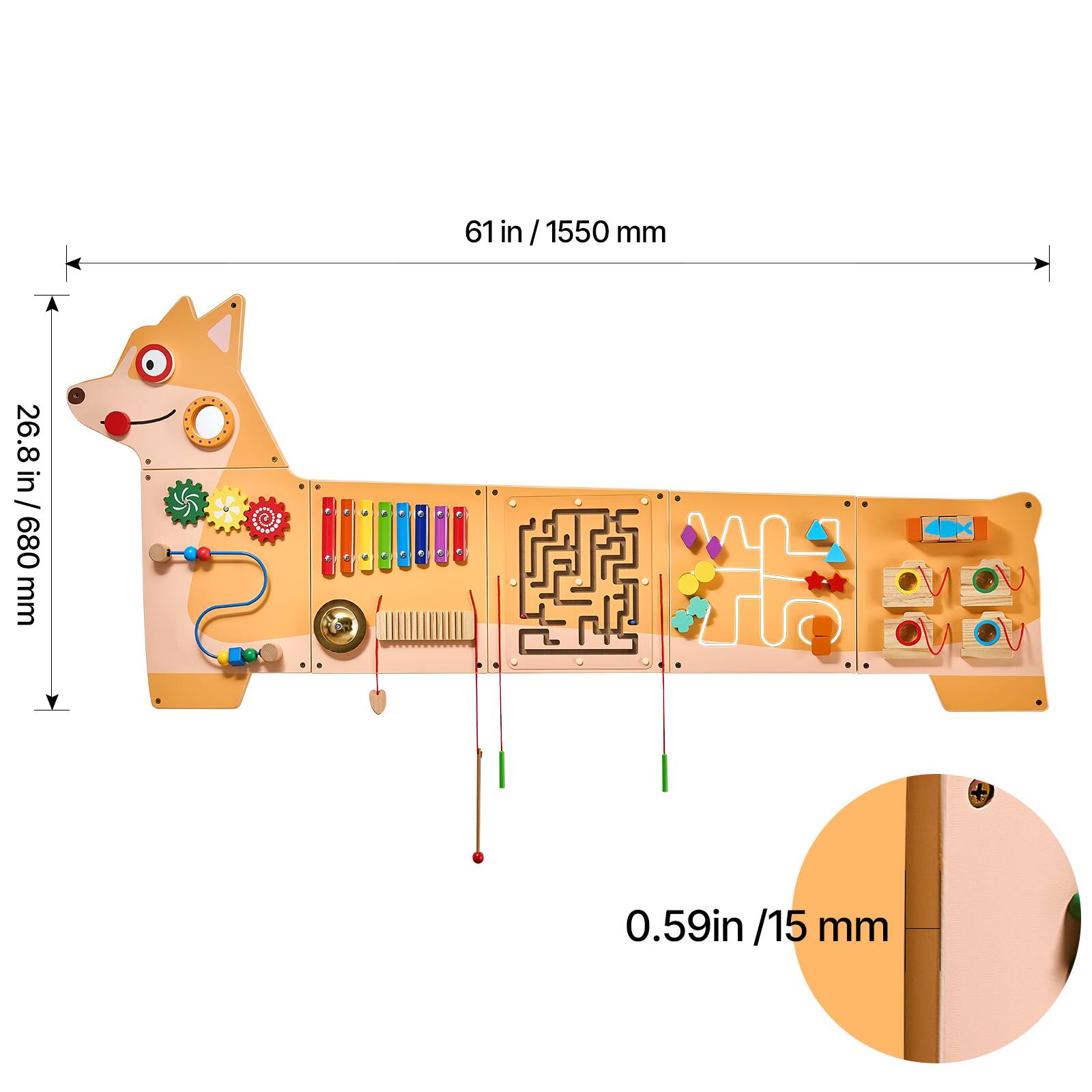 61 in / 1550 mm  
26.8 in / 680 mm  
0.59 in / 15 mm