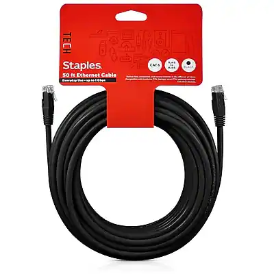 Device Tech Staples Staples TECH 50' Cat 6 Ethernet Cable, Male to Male Black ST62448 ...
