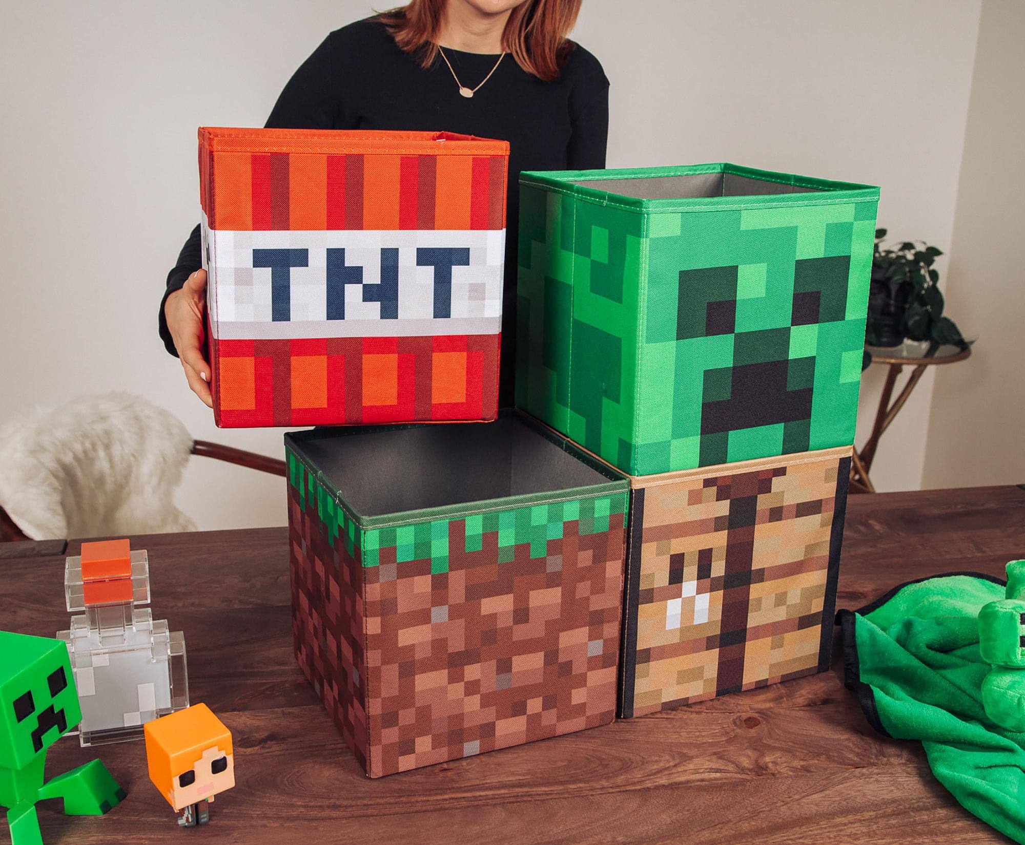Alt View 1. Ukonic - Minecraft 10-Inch Storage Bin Organizer Set | Creeper, TNT, Grass, Craft Table - Multi-Color.