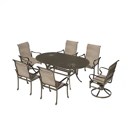Front. Mondawe - 7 Piece Outdoor Patio Dining Set - Black+Brown.