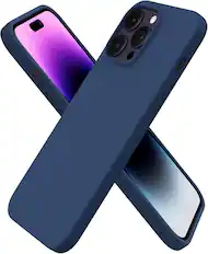 Front. Ornarto - ORNARTO Designed for iPhone 14 Pro Max Case 6.7", Slim Liquid Silicone Full Covered Protective Cover-Storm Blue - Storm Blue.