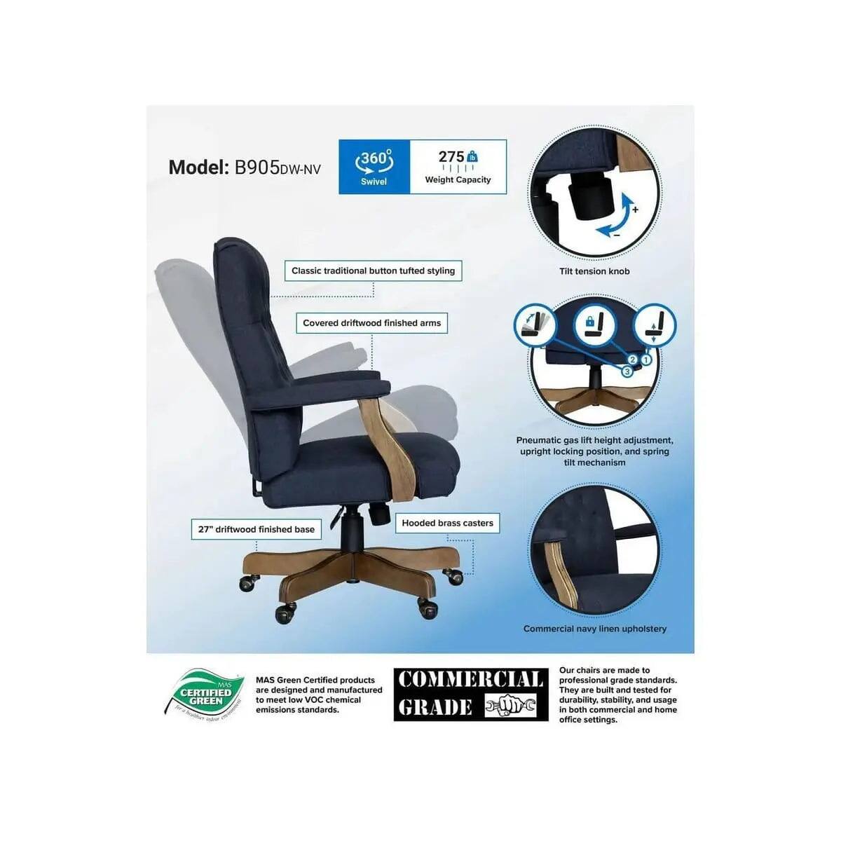 Boss Office Products Executive Denim Commercial Grade Linen Desk Chair ...