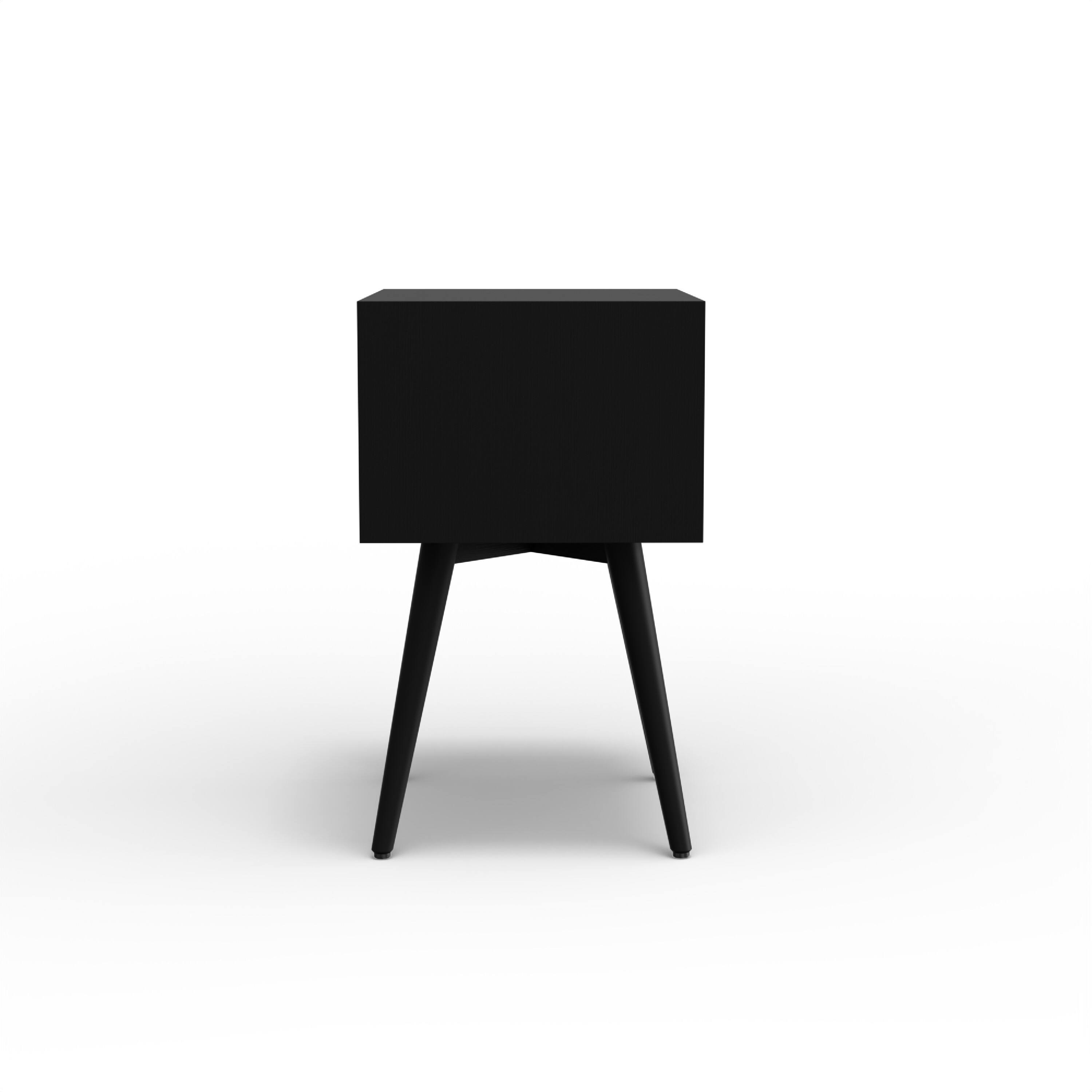 Left. Manhattan Lane - Ian Small Nightstand w 2 Drawers, Modern  Solid Mahogany Wood - Black.