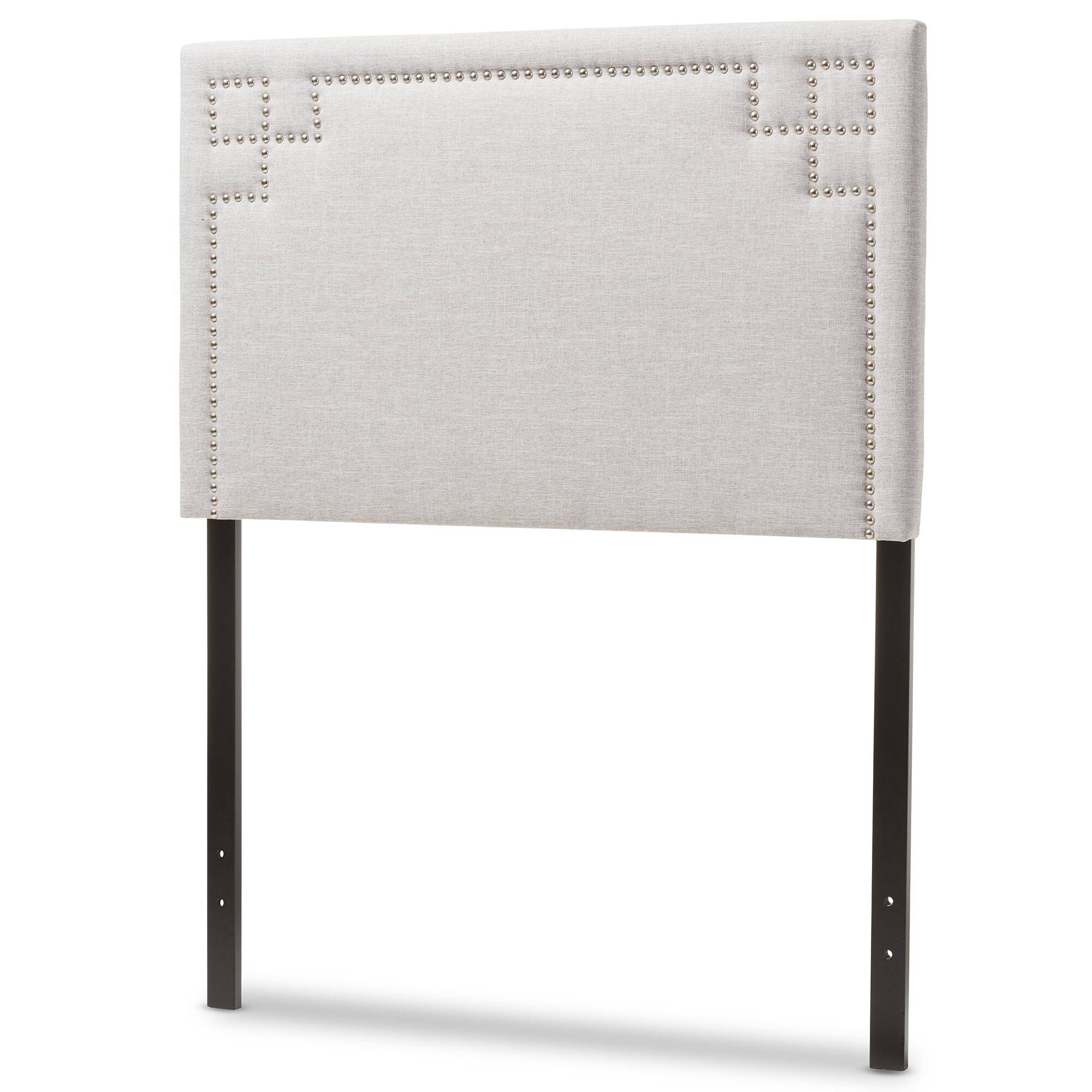 Angle. Baxton Studio - Geneva Modern and Contemporary Fabric Upholstered Twin Size Headboard - Greyish Beige.