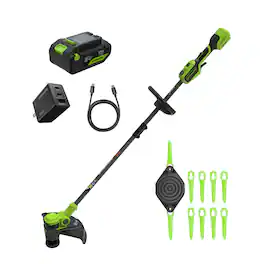 Greenworks - 24V 13" Brushless String Trimmer, 2-in-1 Trimmer/Edger, Auto-Feed, 4.0Ah Battery, 65W Type-C Charger - Green