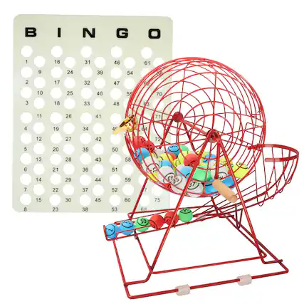 Front. GSE Games & Sports Expert - Bingo Game Set with Jumbo Bingo Cage and 1.5" Ping Pong Size Bingo Balls, Plastic Master Board.
