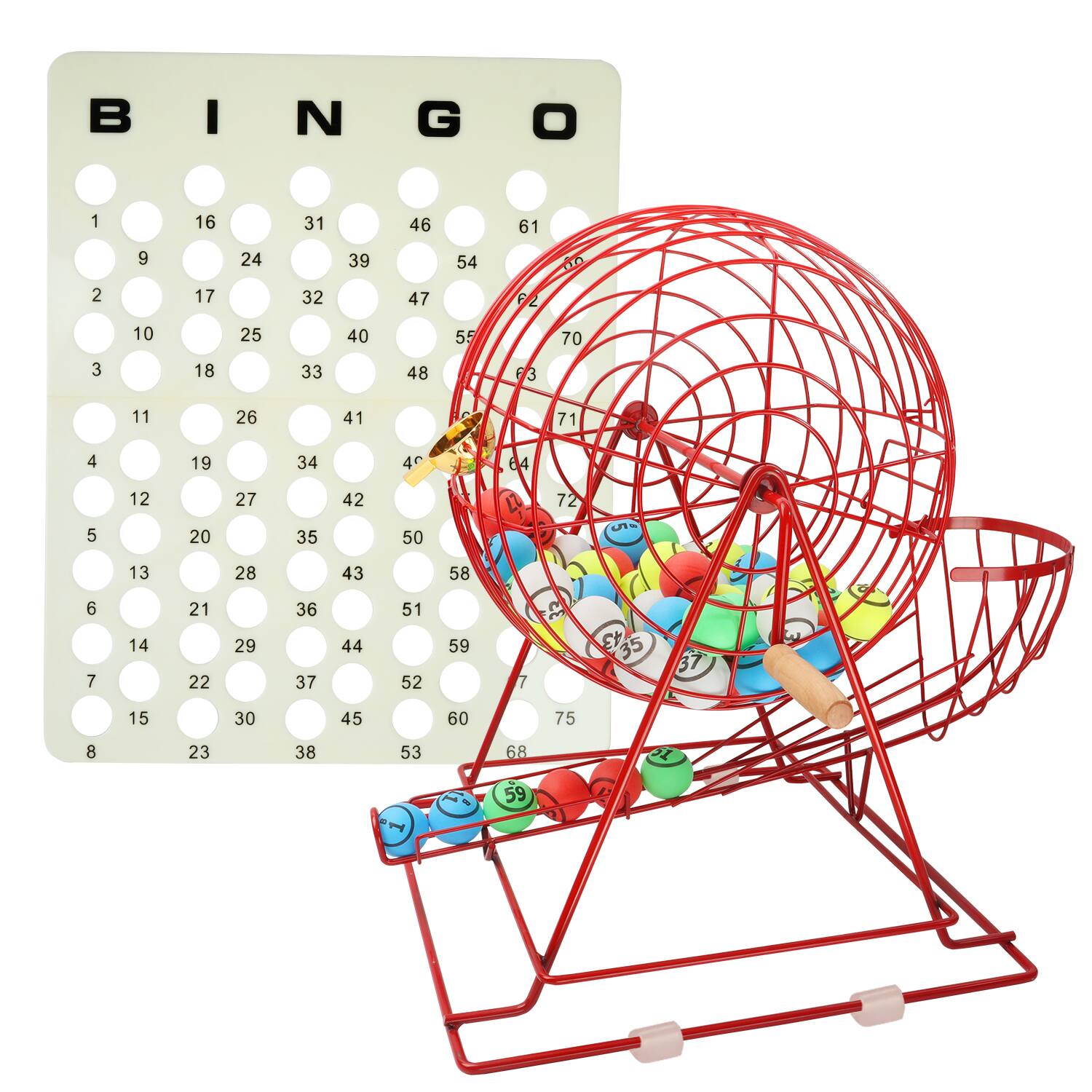 Front. GSE Games & Sports Expert - Bingo Game Set with Jumbo Bingo Cage and 1.5" Ping Pong Size Bingo Balls, Plastic Master Board.