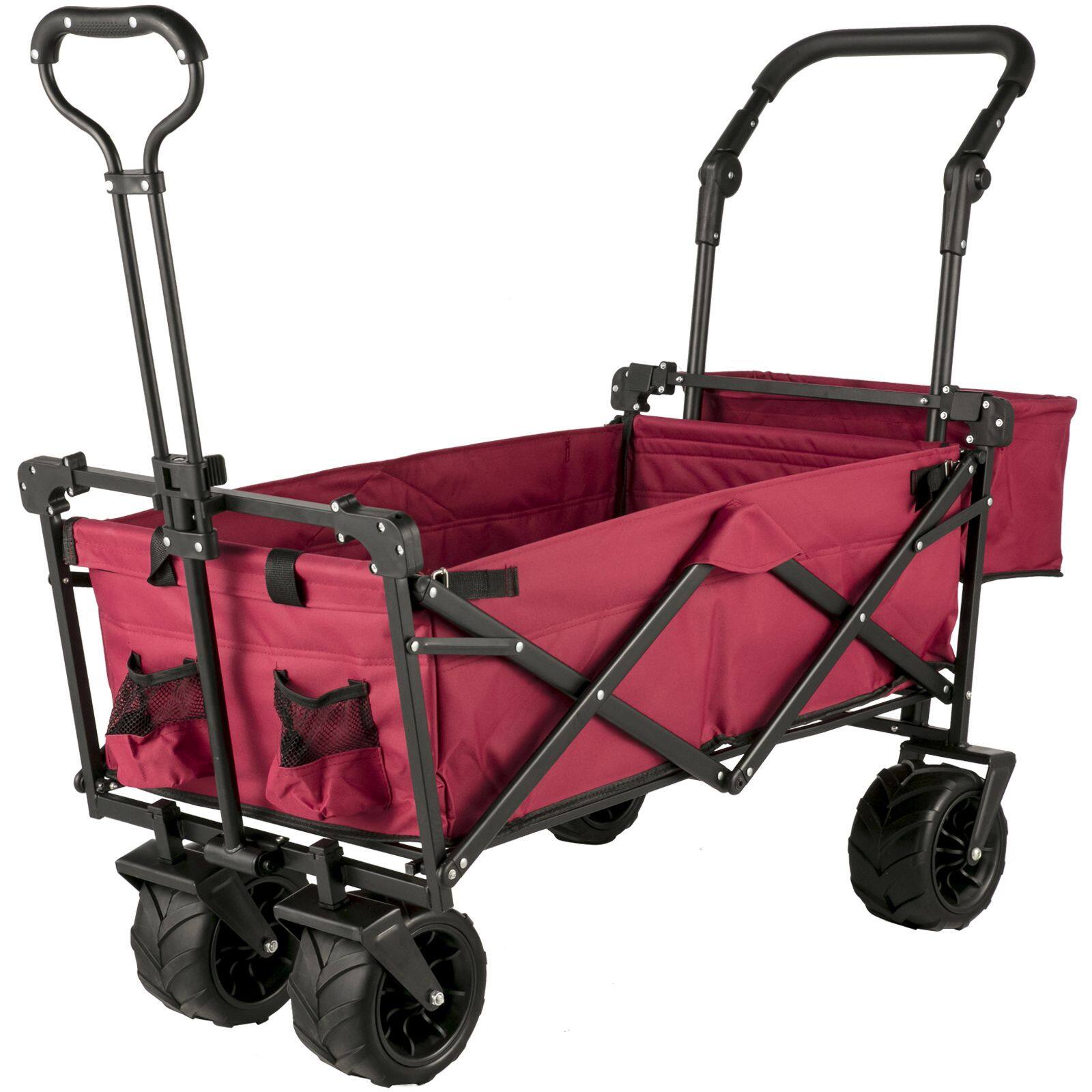 Alt View 4. Loheer - Loheer Collapsible Wagon Heavy Duty Folding Garden Cart Beach Utility Cart with Canopy All Terrain Wheels Red.