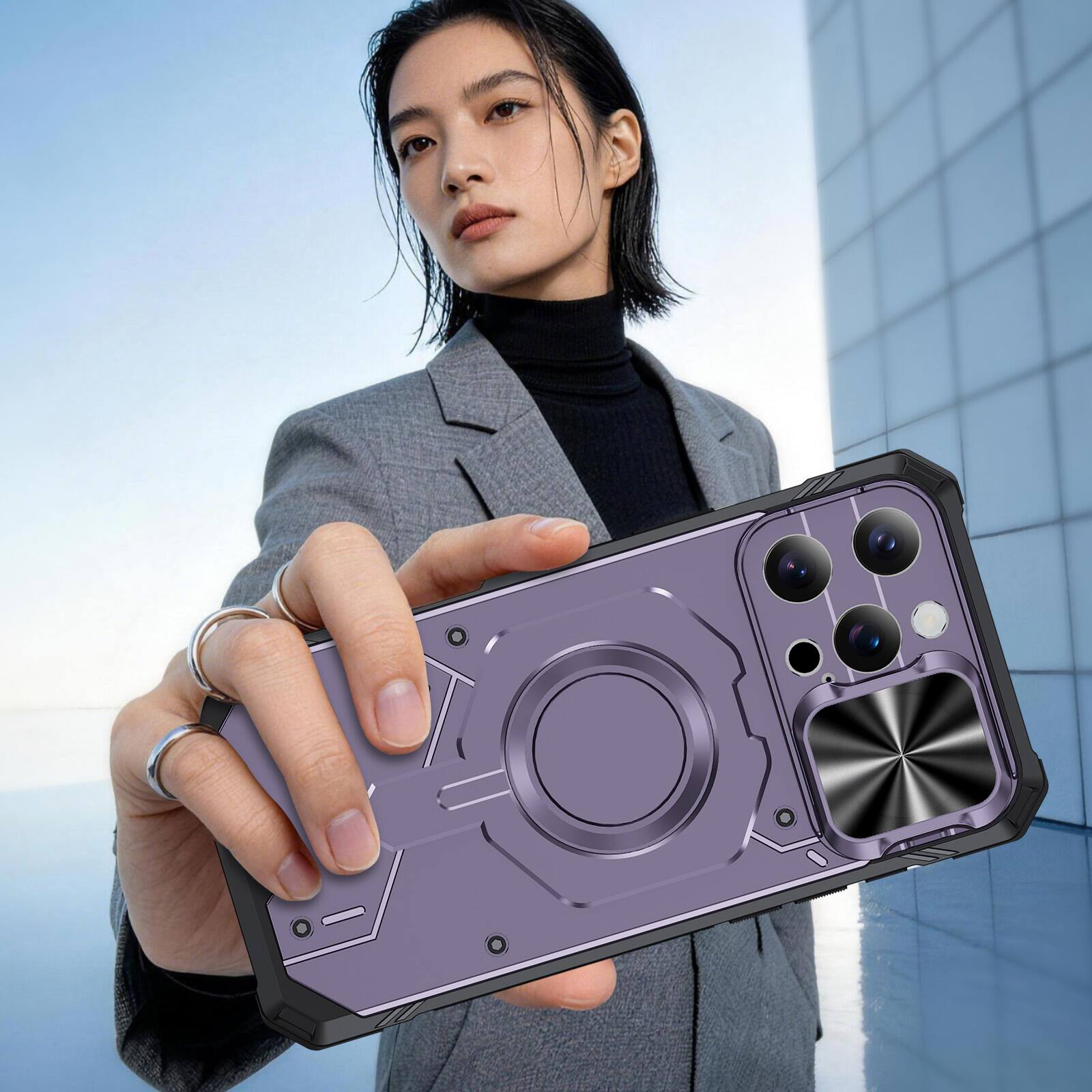 Alt View 1. Dteck - Shockproof Magnetic Hybrid Protective Case for Apple iPhone 16 Pro with Slide Camera Cover, Side Anti-Slip Texture - Lightpurple.