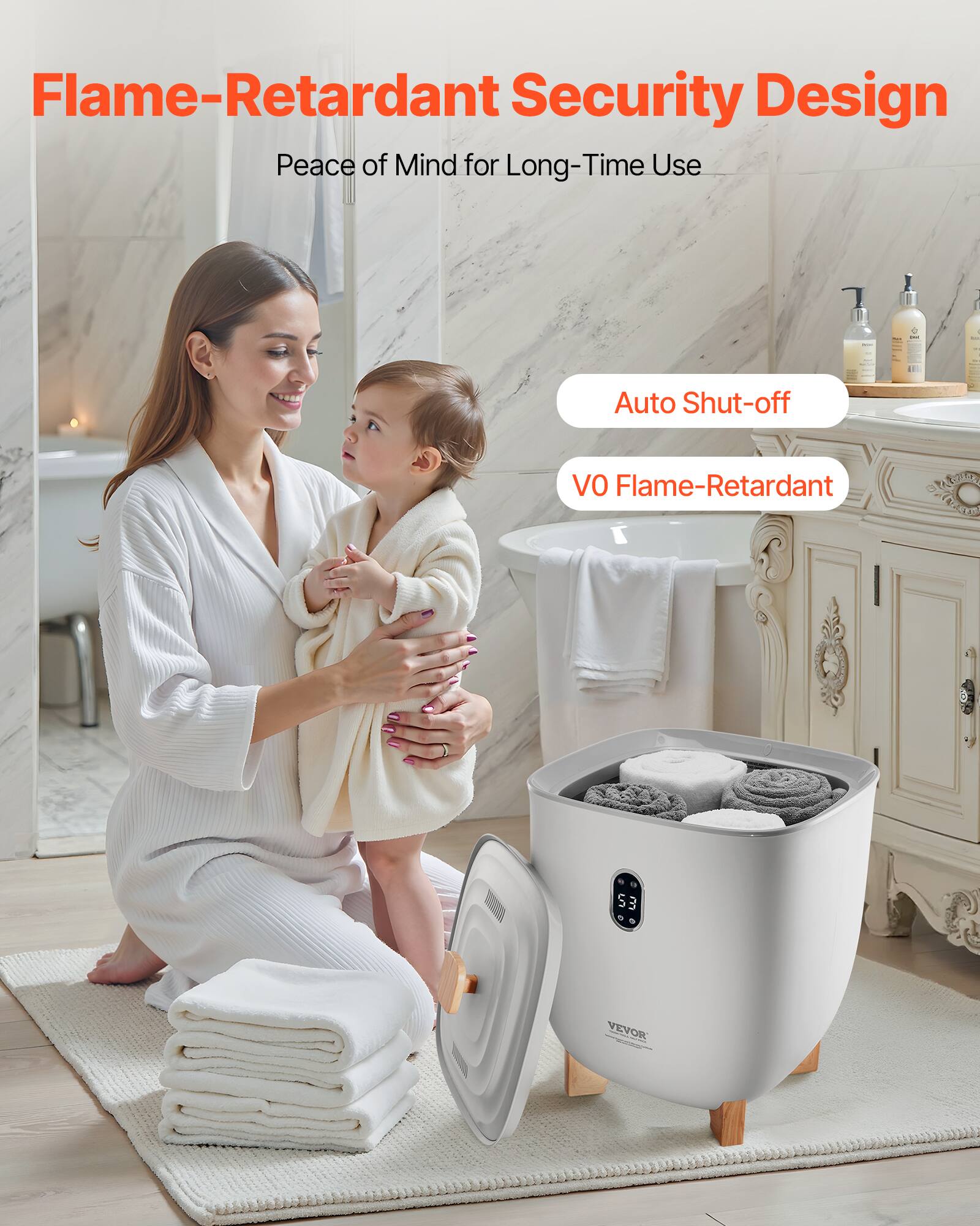 Flame-Retardant Security Design  
Peace of Mind for Long-Time Use  

Auto Shut-off  
V0 Flame-Retardant  

VEVOR