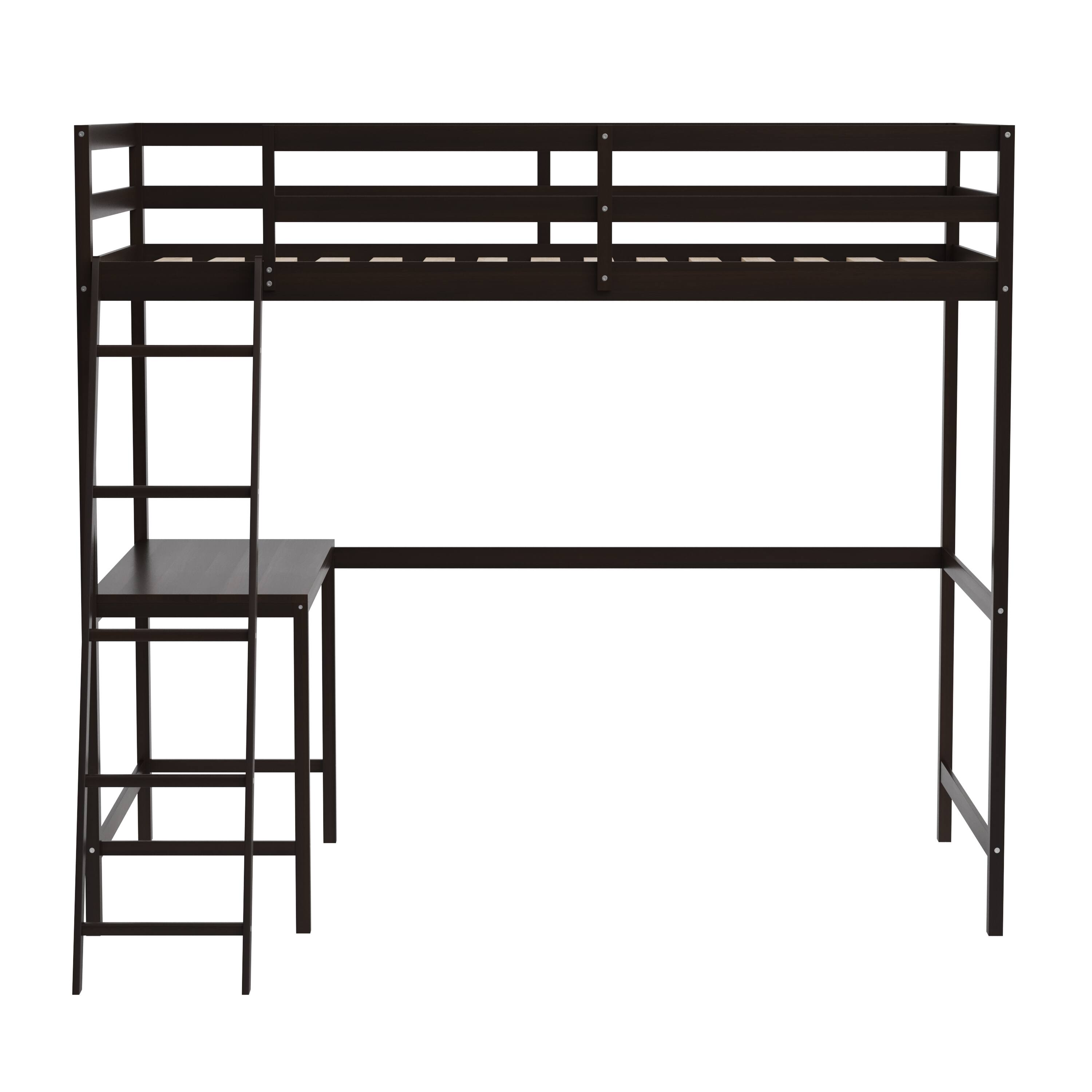 Alt View 9. Emma + Oliver - Wooden Loft Bed Frame with Integrated Desk and Ladder - Espresso.