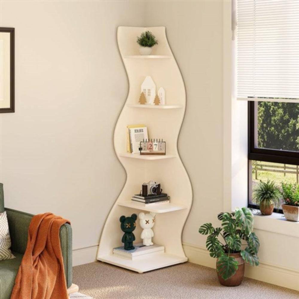 Left. Hivvago - Modern Whimsical 5 Shelf Corner Bookcase Stand White Wood Finish - White.