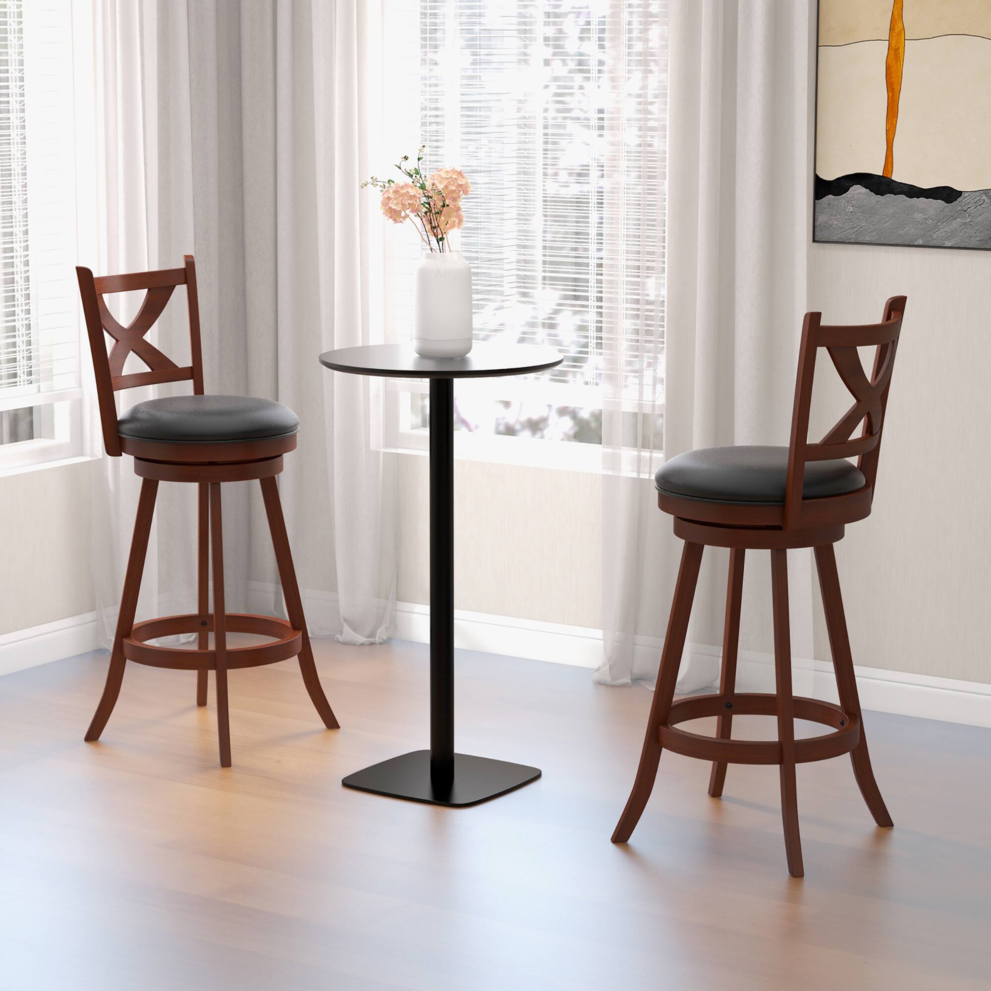 Alt View 7. Gymax - Gymax Swivel Bar Stools Set of 4 30 Inch Bar Height Chairs w/ High Backrest Espresso - Espresso, Black.