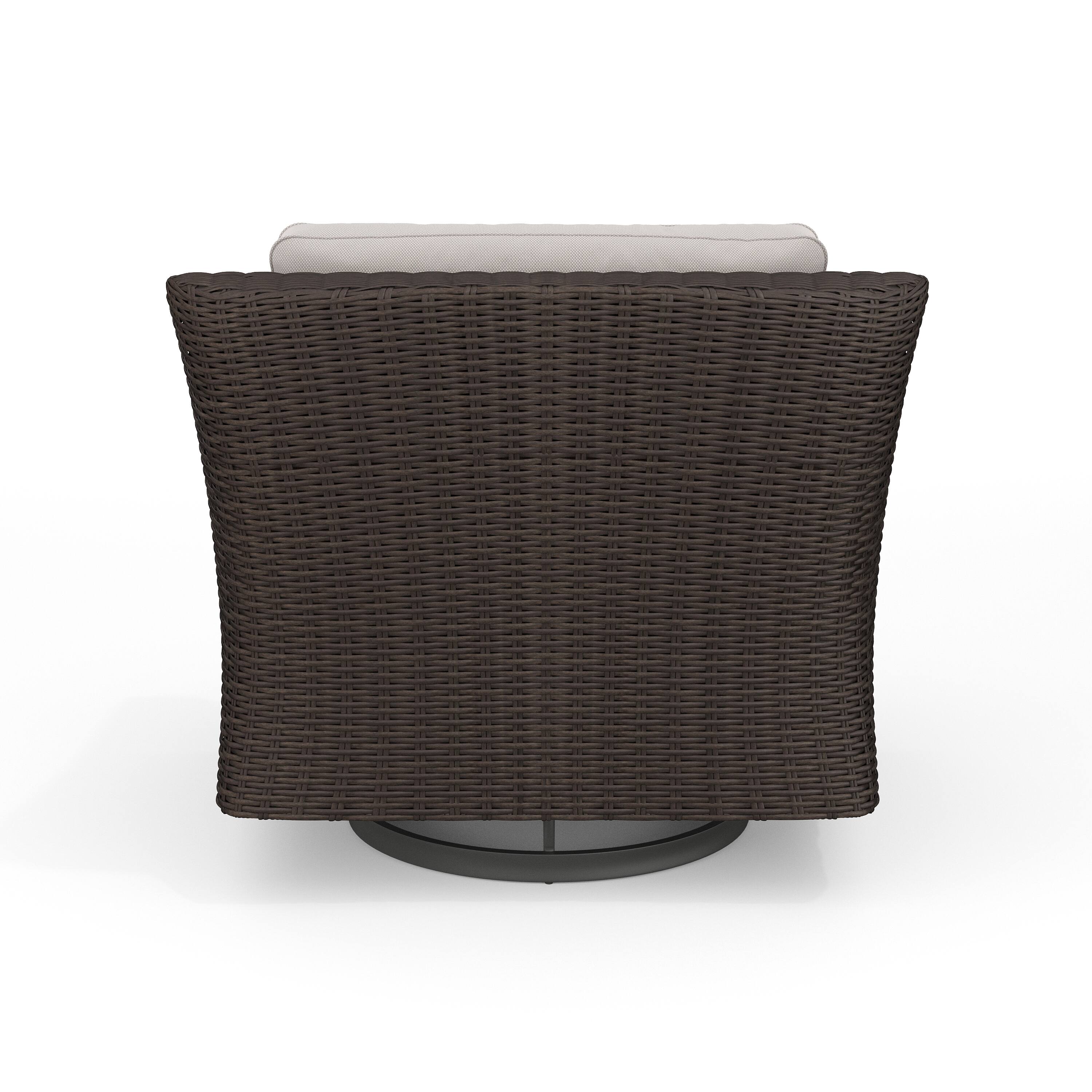 Alt View 7. Martha Stewart - Bedford 2PK Outdoor Rattan Wicker Swivel Chairs with All-Weather Cushions - Tan Cushions/Brown Frame.