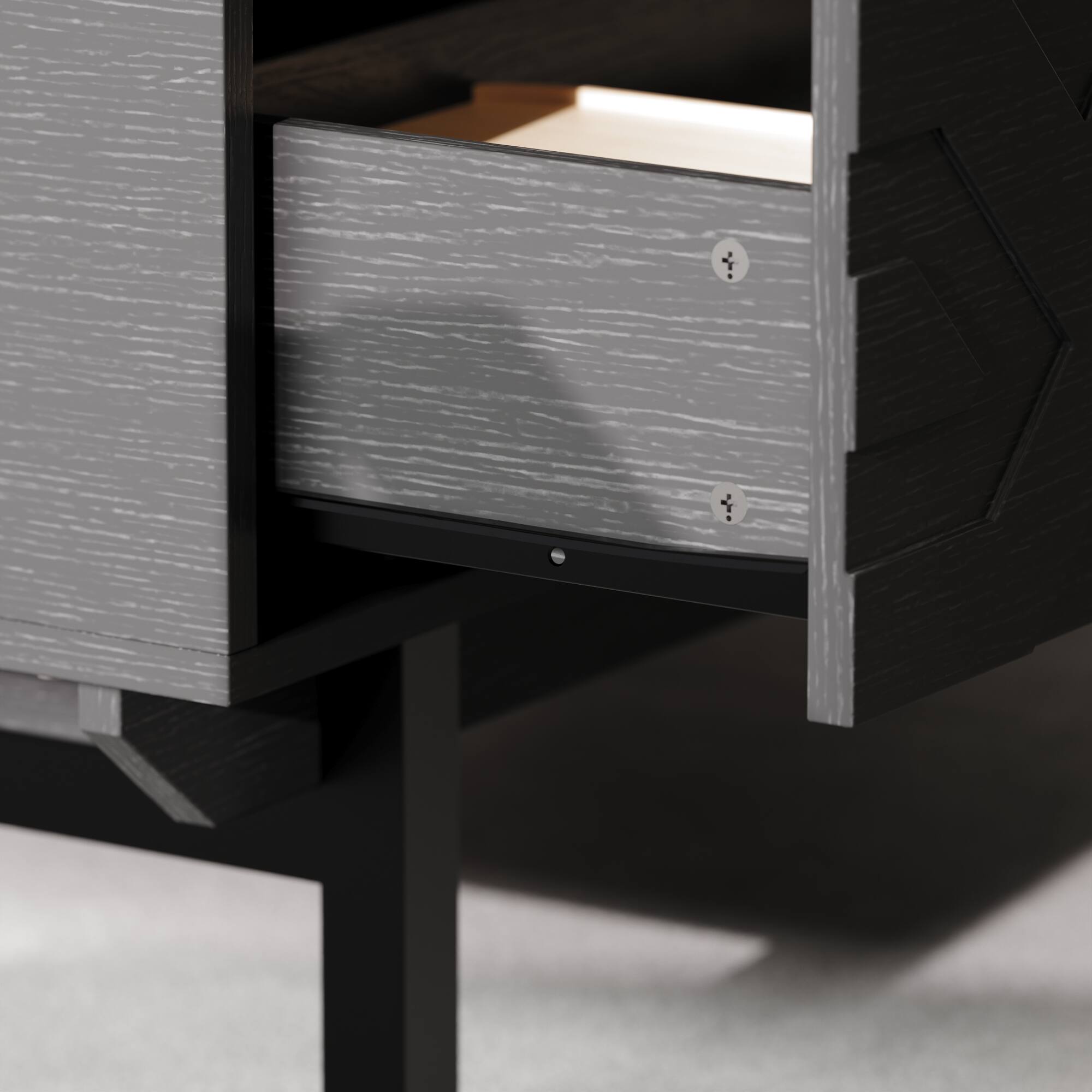 Alt View 4. FUFU & GAGA - Embossed Coffee Table with Dual Drawers and Artistic Carved Design for Living Room - Black.