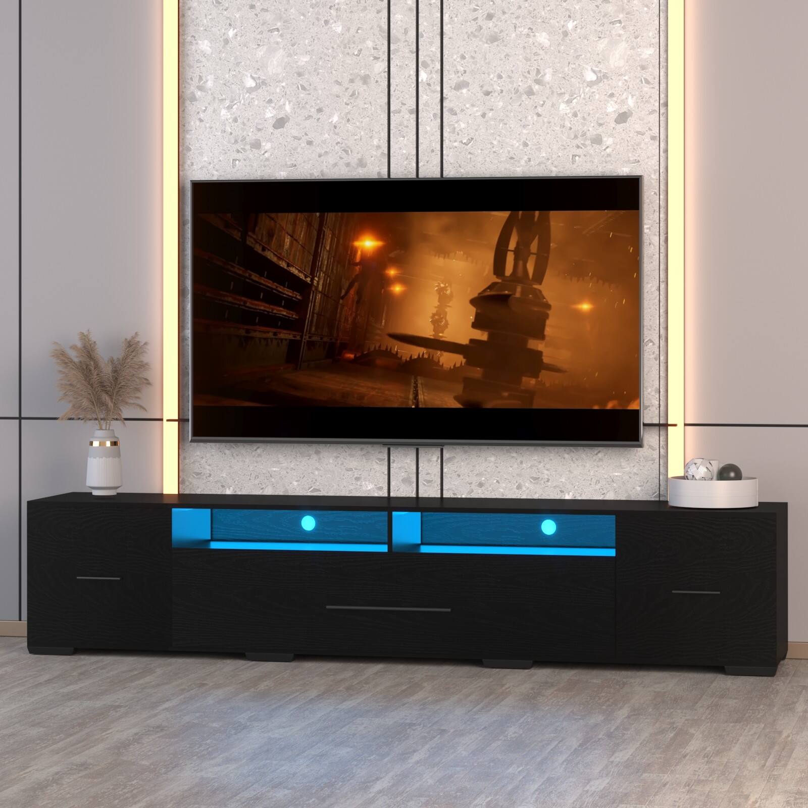 Alt View 7. Ecooso - TV Console，Storage Cabinets, Remote, APP Control Long LED TV Stand, 31 Modes Changing Lights，Power Cord，for 80 inches TV - Black.