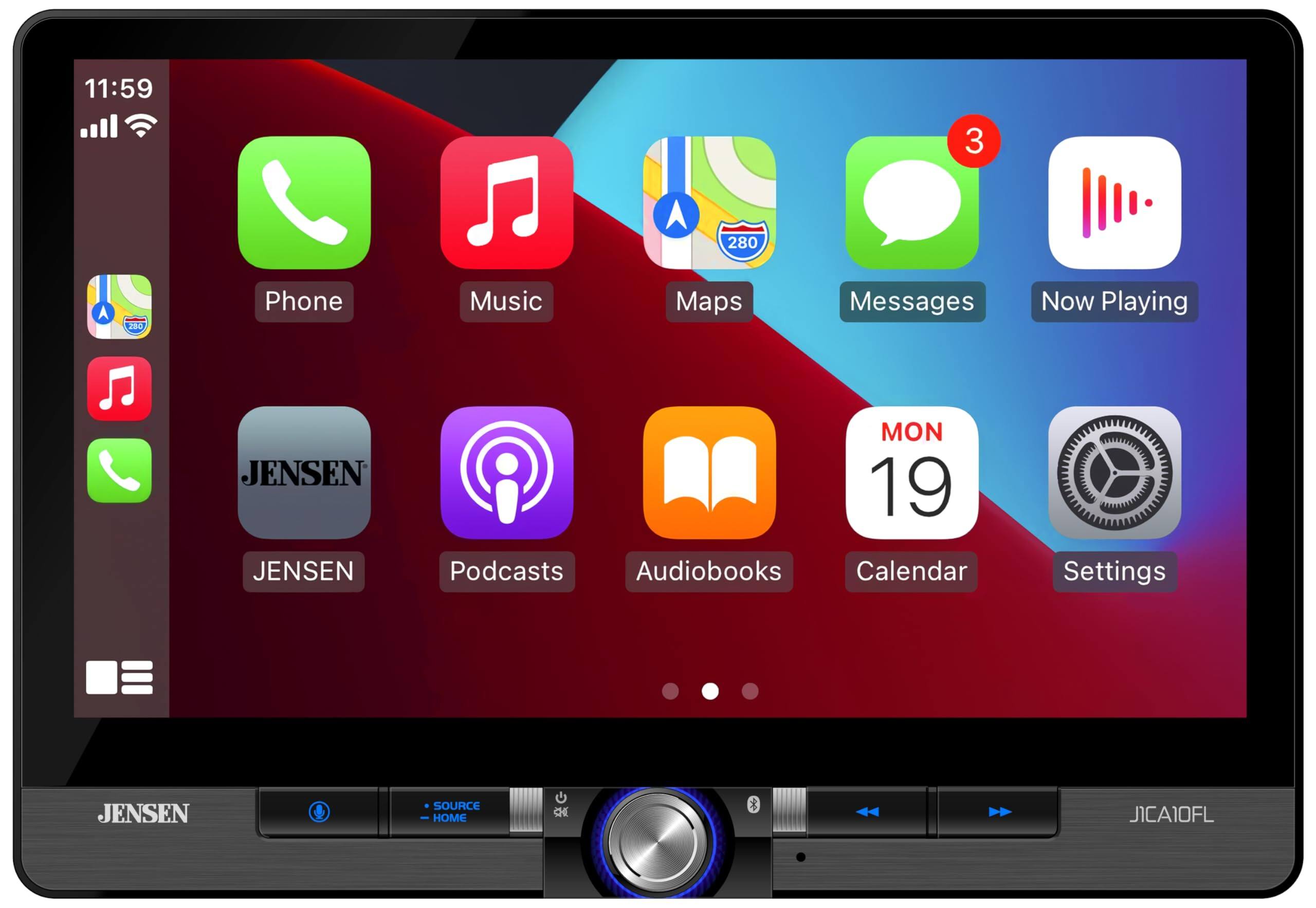 Jensen - J1CA10FL 10.1" Touchscreen Stereo | Wireless CarPlay Android Auto | Single/Double DIN | USB | Bluetooth | Camera Inputs - Black