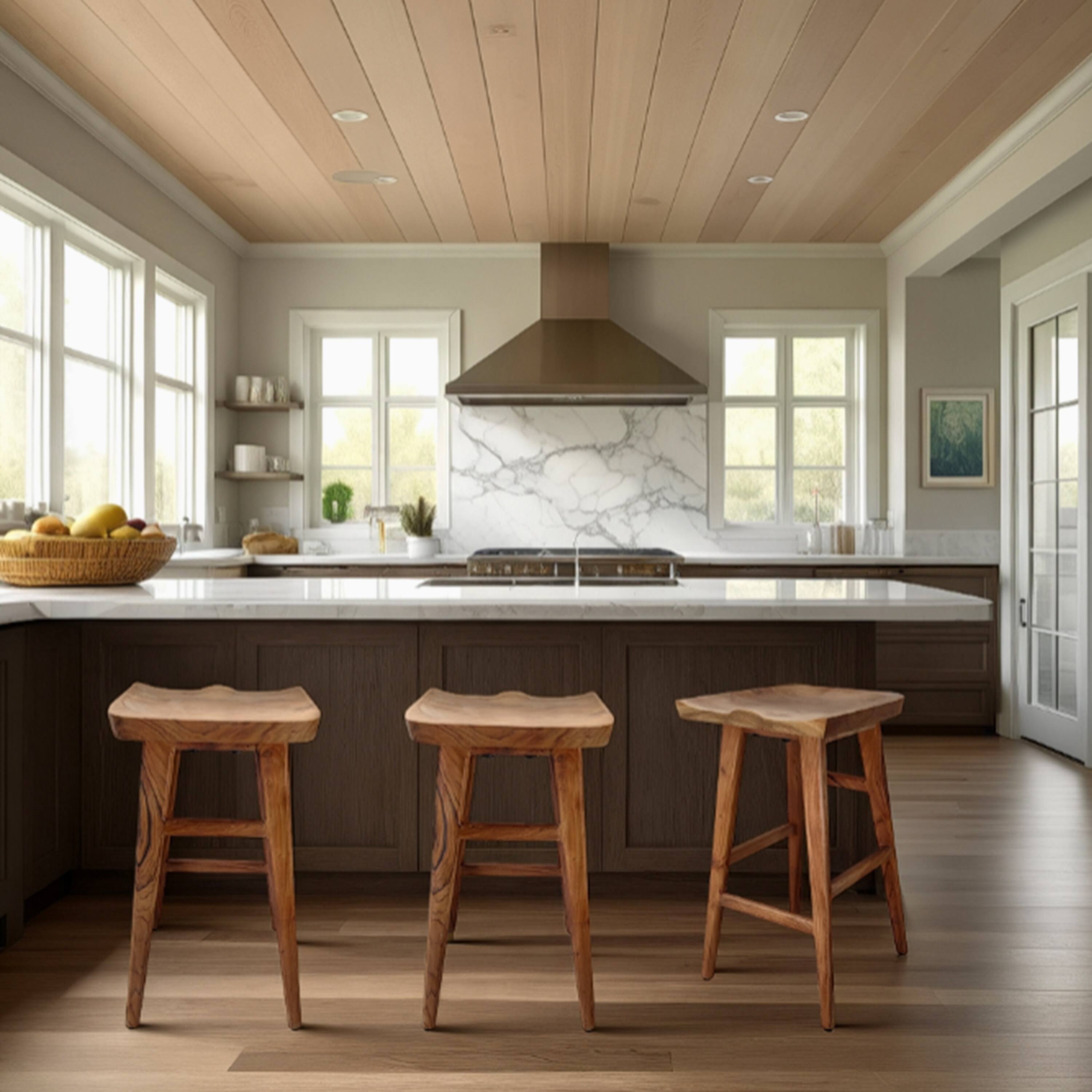 Alt View 9. Manhattan Lane - Tisa 29 Inch Backless Barstool, Handcrafted Saddle Seat in Acacia Wood - Natural Brown.