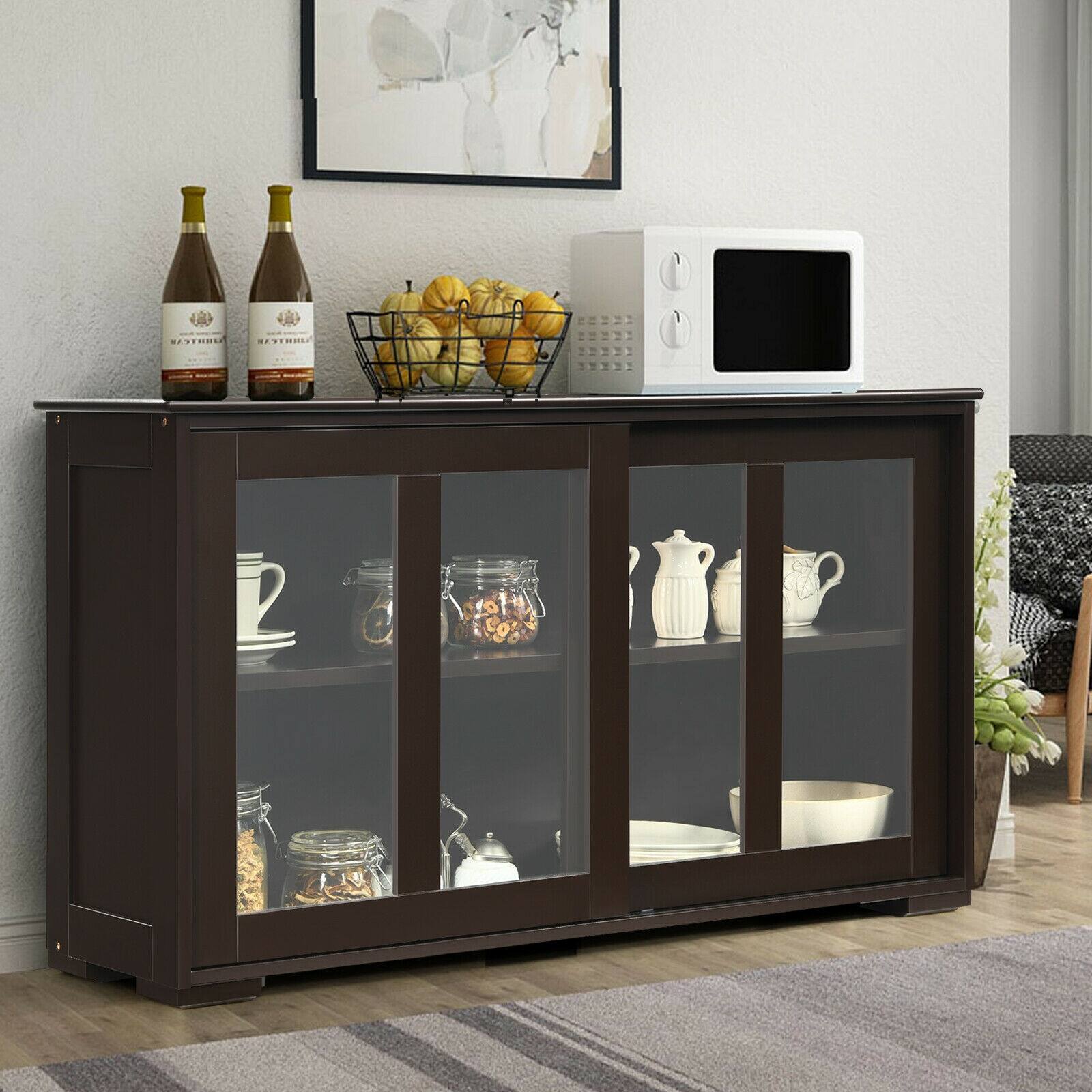 Alt View 1. Ecooso - Sliding Door Buffet Sideboard Cabinet, Wood Kitchen Storage Console with Adjustable Shelf - Black.