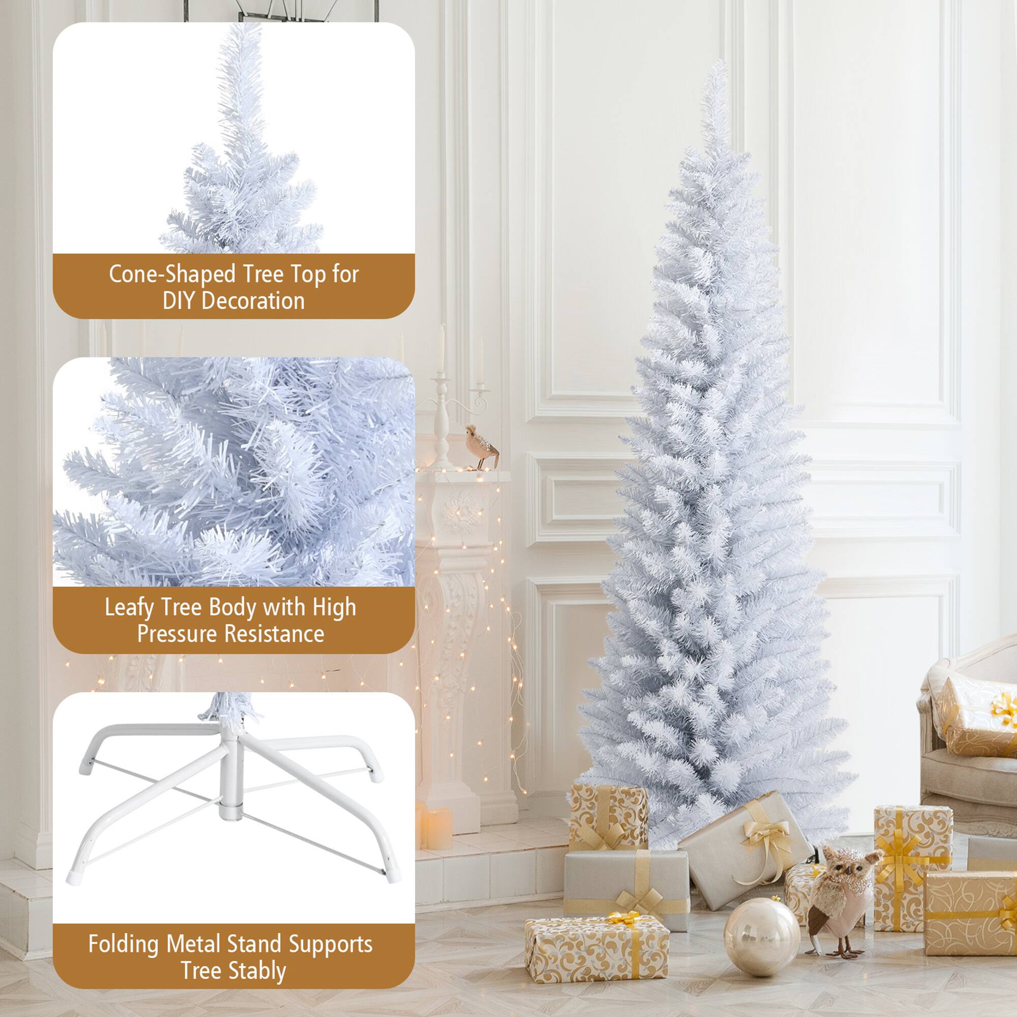 Cone-Shaped Tree Top for DIY Decoration

Leafy Tree Body with High Pressure Resistance

Folding Metal Stand Supports Tree Stably