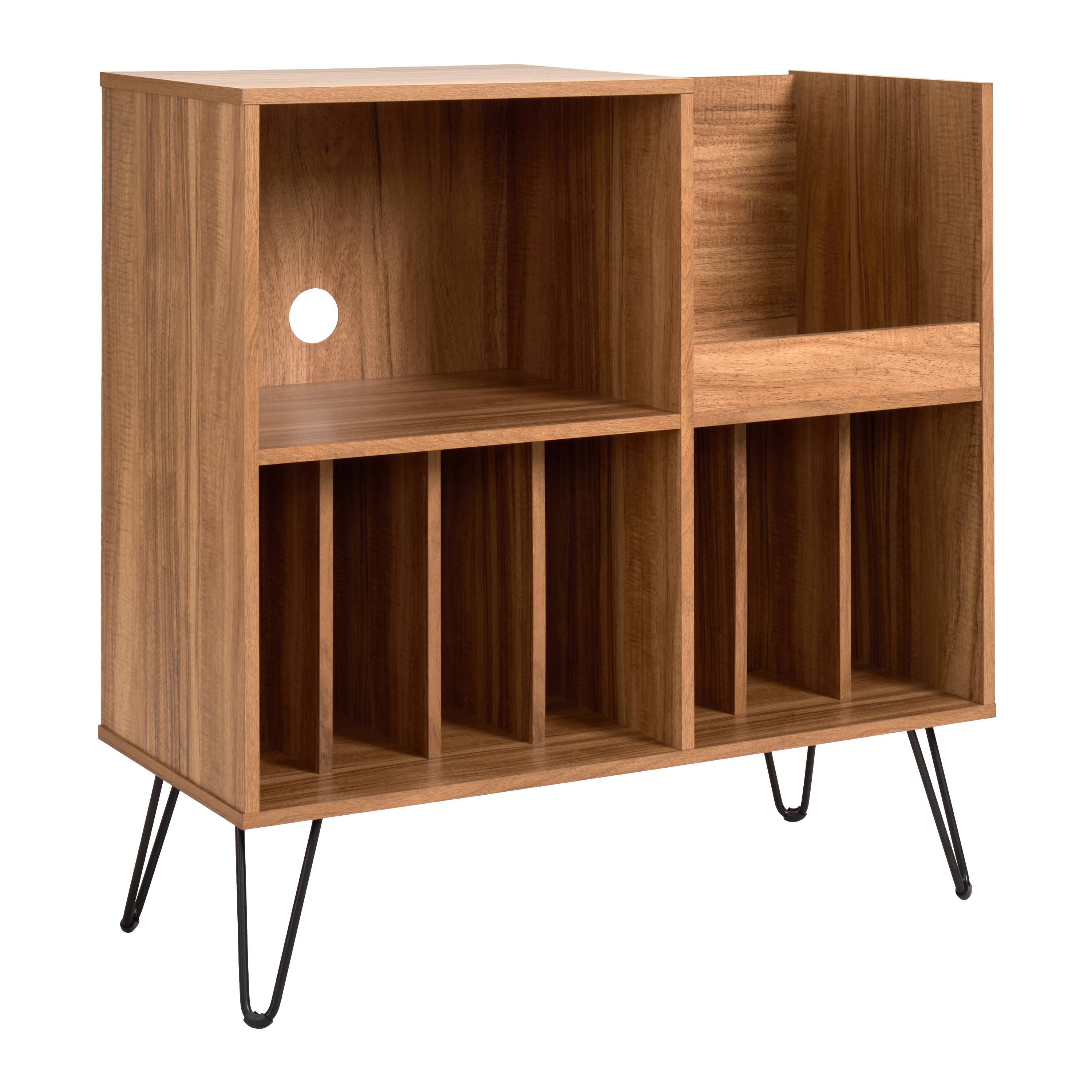 Angle. CorLiving - CorLiving Vintora Large Brown Engineered Wood Open Shelved Turntable Media Stand - Brown.