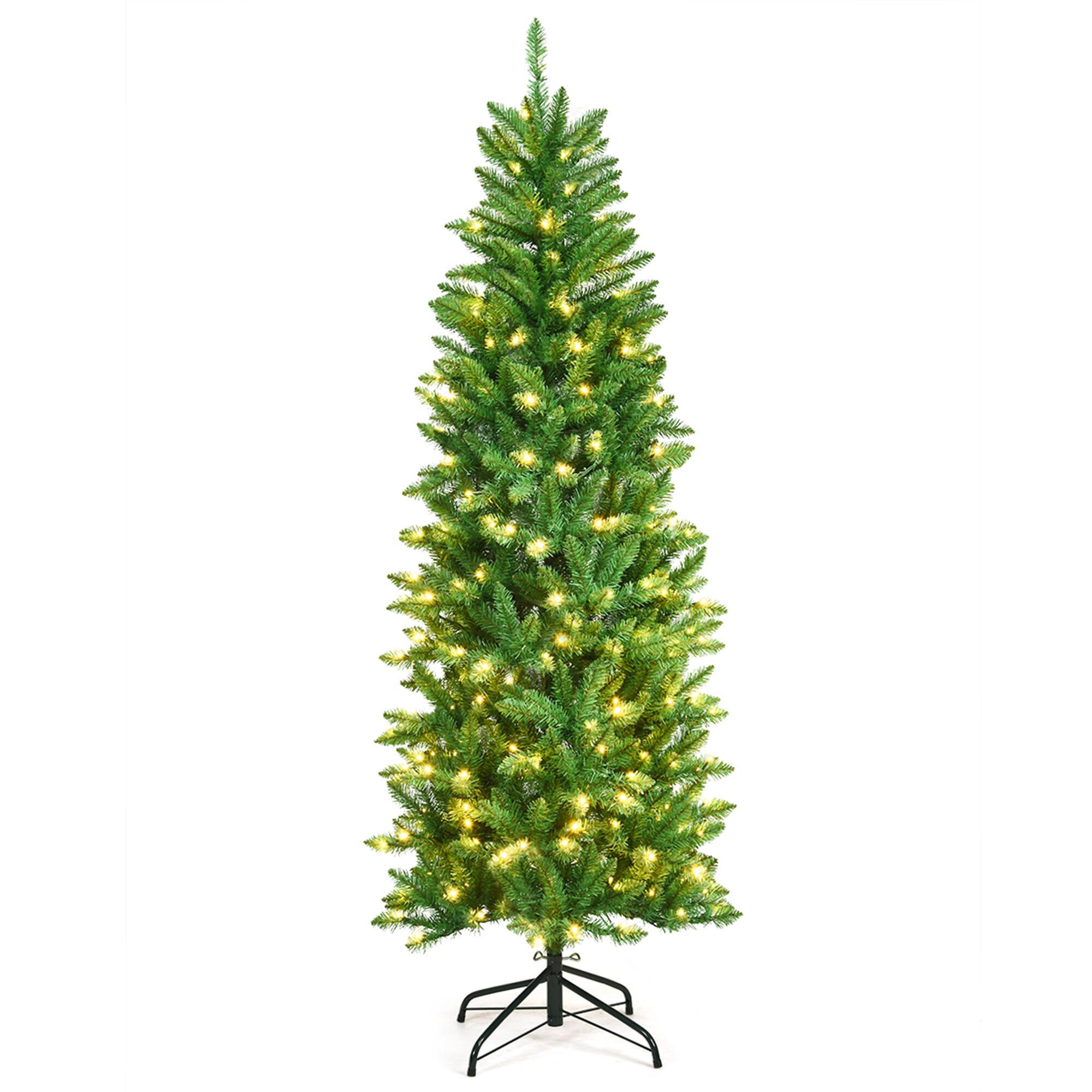 Alt View 4. Gymax - Gymax 6 ft Pre-lit Pencil Christmas Tree Hinged Fir Tree Holiday Decor w/ LED Lights - Green.
