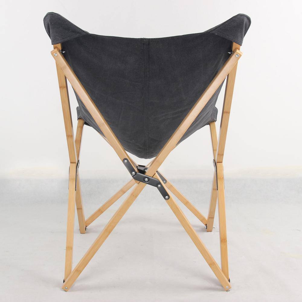 Alt View 4. AmeriHome - AmeriHome Canvas and Bamboo Butterfly Chair - Black - 2 Piece Set - Black.