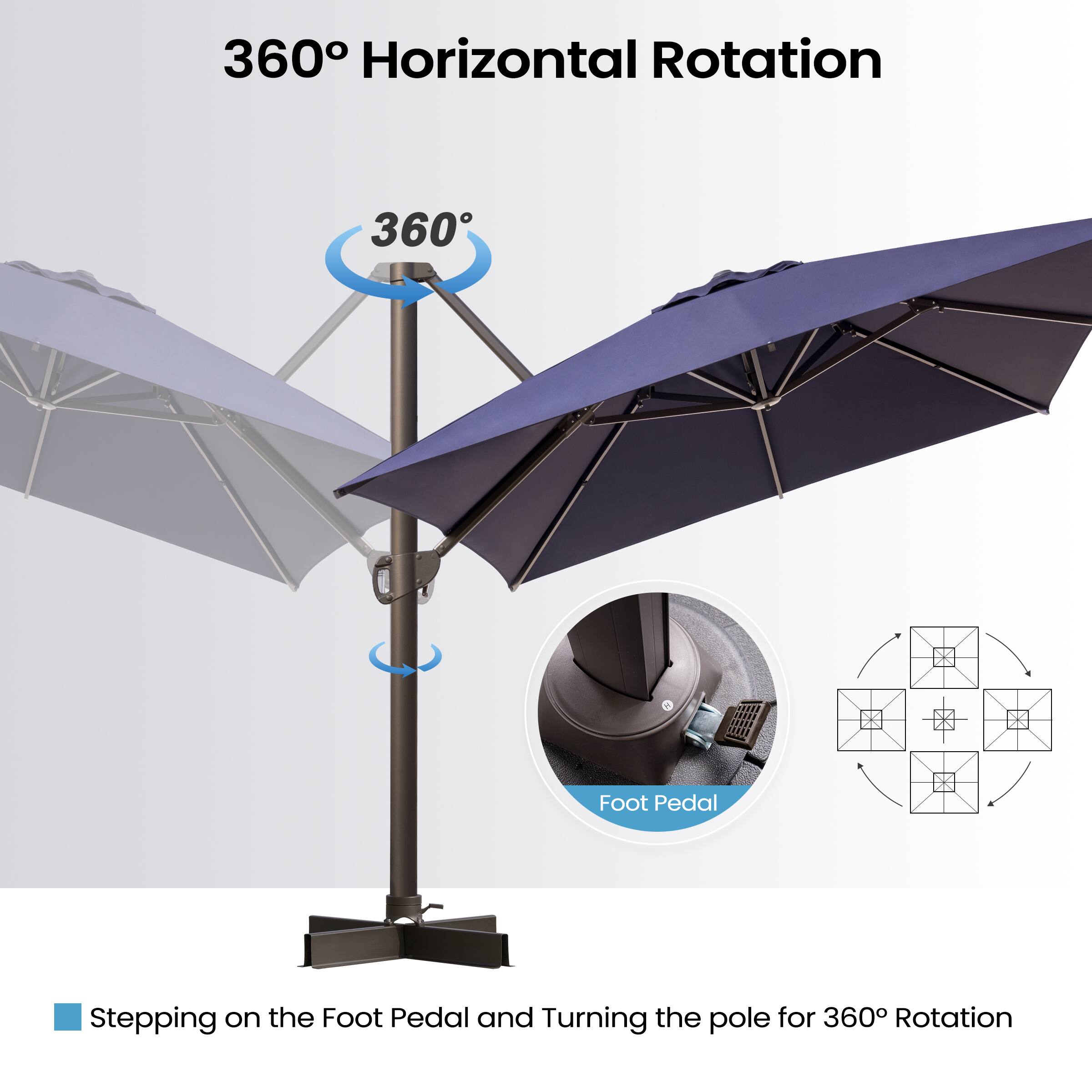 360° Horizontal Rotation

Stepping on the Foot Pedal and Turning the pole for 360° Rotation

Foot Pedal