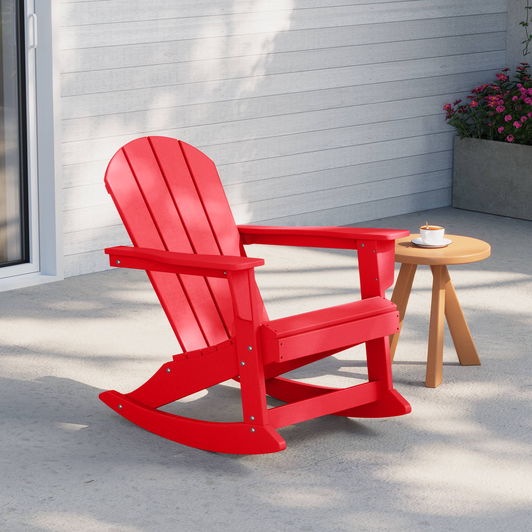 Angle. WestinTrends - WestinTrends Malibu Outdoor / Patio Poly Adirondack rocking chair - Red.