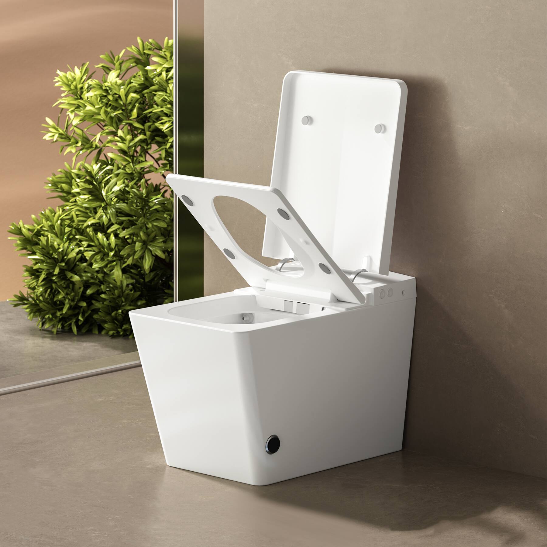 Back. Tiramisubest - Square Smart Toilet with Heated Seat,Tankless Bidet Toilet with Foot Sensor,Auto Flush,LED Display,User Memory,White - White.