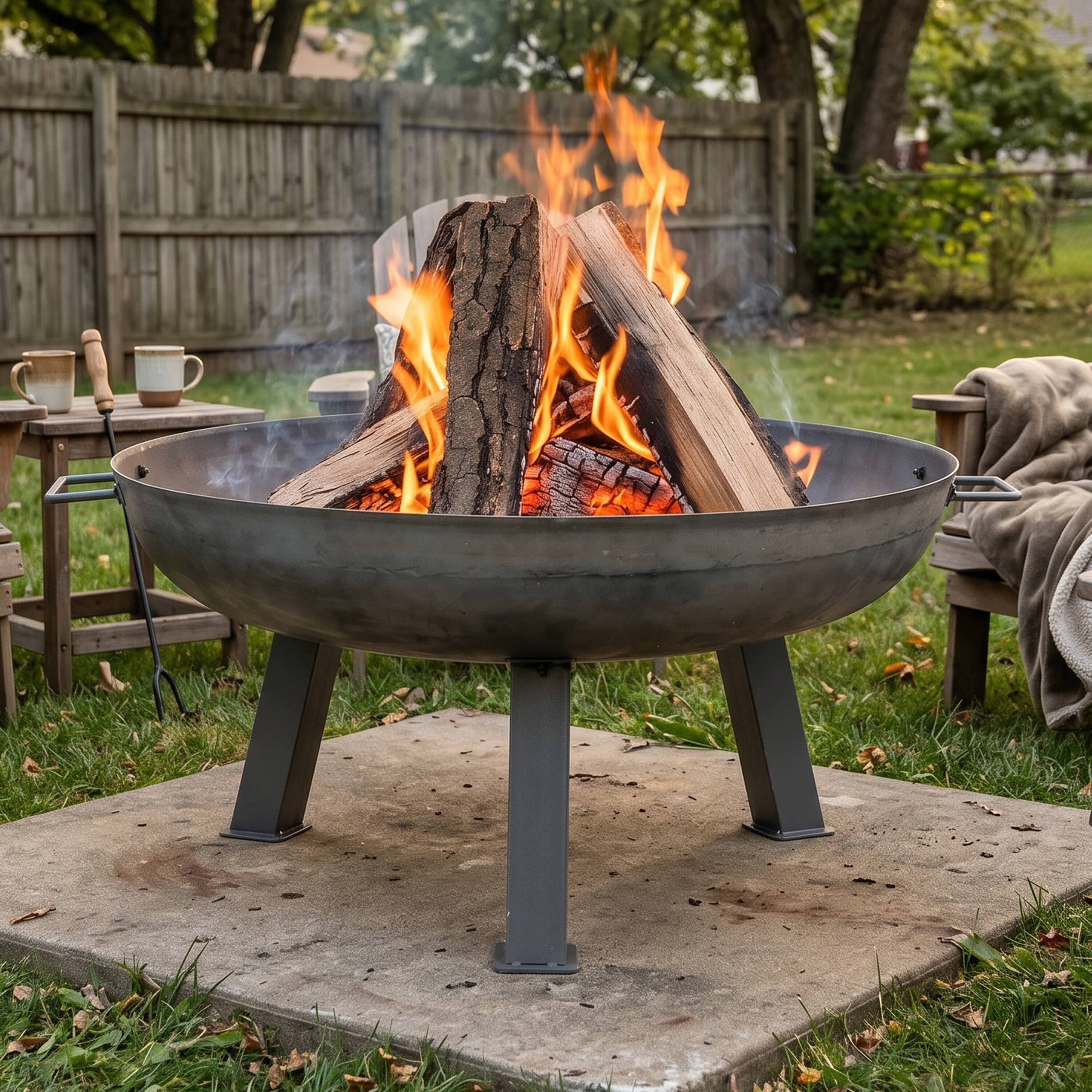 Alt View 1. Sunnydaze - 30 in Rustic Cast Iron Outdoor Raised Fire Pit Bowl - Gray.