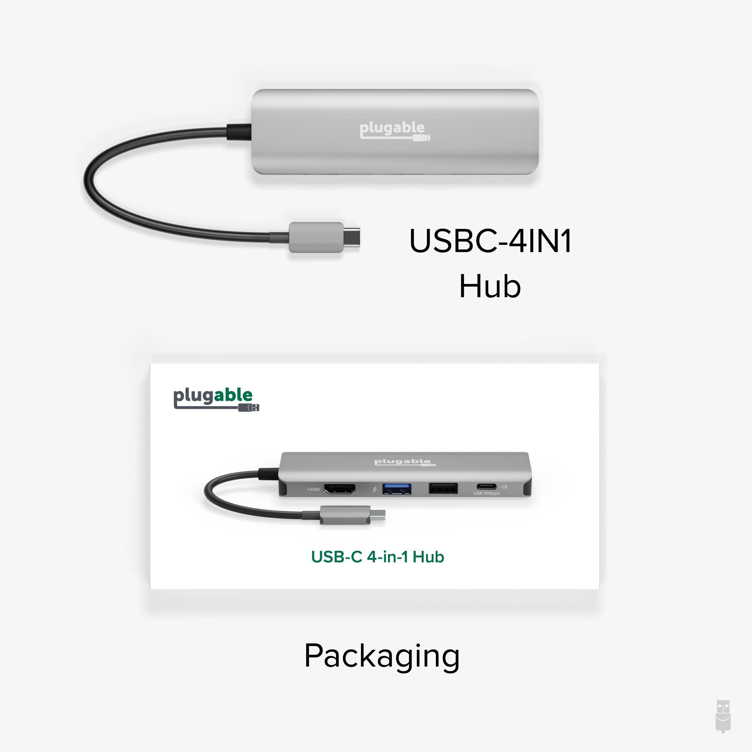 plugable 2 USBC-4IN1 Hub  
plugable 1N  
plugable - k.  
- - -  
USB-C 4-in-1 Hub  
Packaging