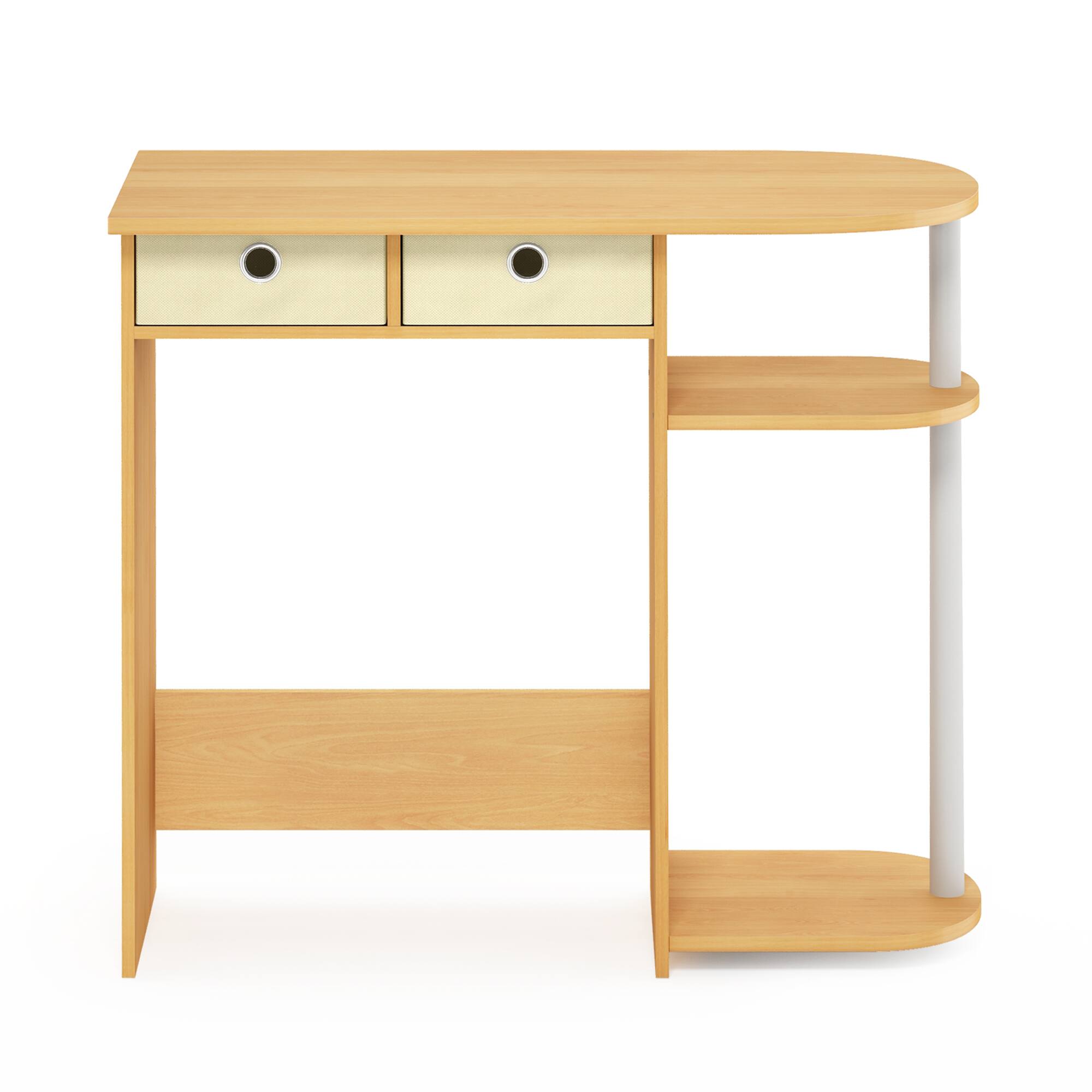 Alt View 5. Furinno - JAYA 32-Inch Oak Entryway Table with 2 Fabric Drawers, Console Table with Open Shelves, Behind Sofa Couch Tables - Beech/Ivory/White.