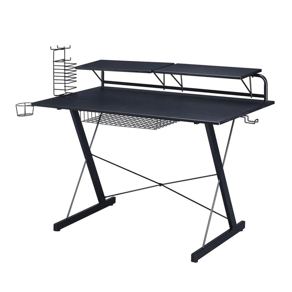FurniFact - Gaming Table With Storage Tray - Black