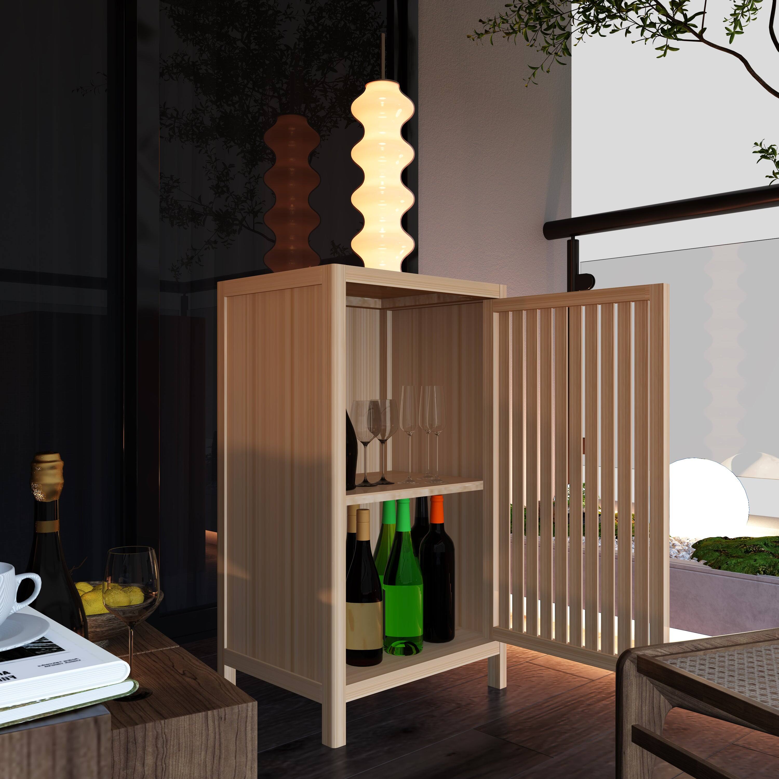 Alt View 2. Boyel Living - Bathroom Bamboo Storage Cabinet Freestanding Floor Organizer with Door and Shelf - Natural,Natural Wood.