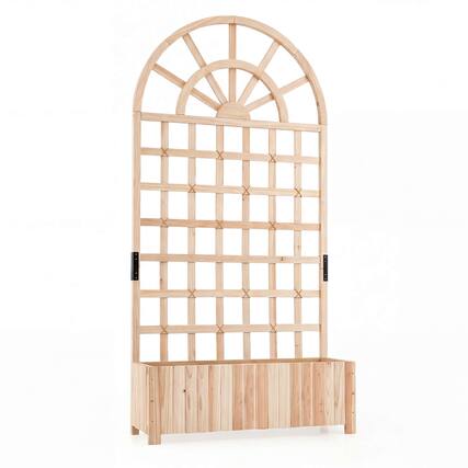 Front. Costway - Costway 1 PCS 71" Wooden Raised Garden Bed with Trellis, Drainage Holes for Flowers Vegetables - Natural.