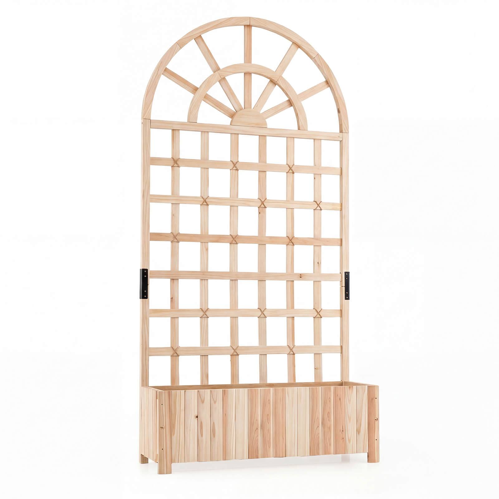 Front. Costway - Costway 1 PCS 71" Wooden Raised Garden Bed with Trellis, Drainage Holes for Flowers Vegetables - Natural.